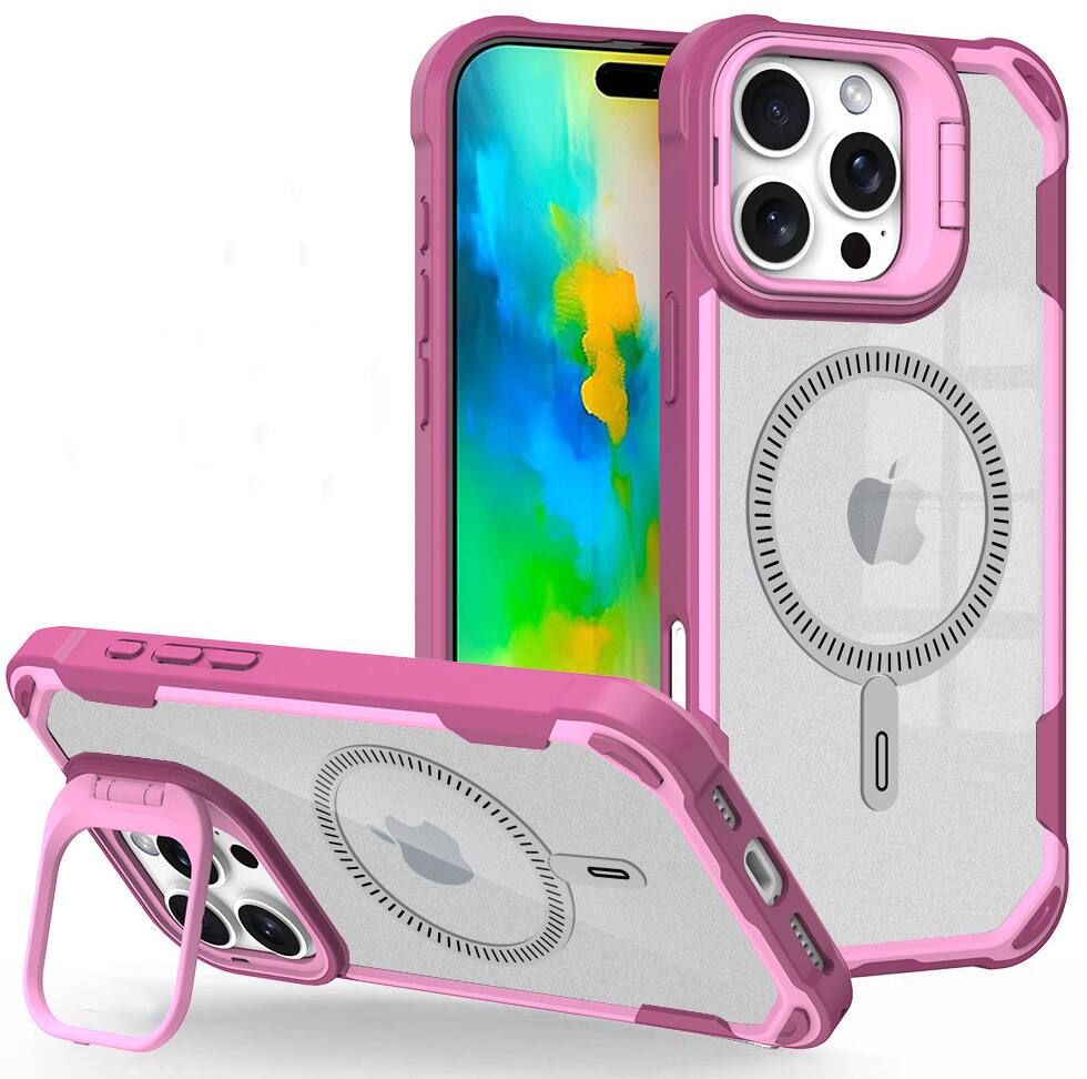 Alt View 2. Nakedcellphone - Clear Cam-Stand Case for iPhone 16 Pro Phone - Compatible with MagSafe - Pink.