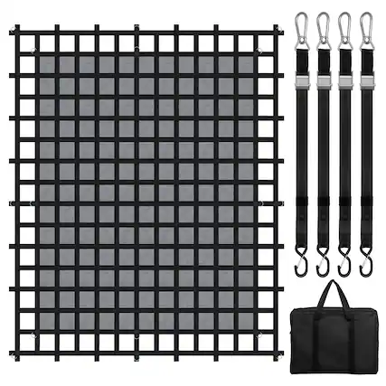 Front. VEVOR - Cargo Net, 120 in x 105 in, Heavy Duty Truck Cargo Net for Truck Bed, 4 Adjustable Straps with Carabiners & S-Hooks - Black.