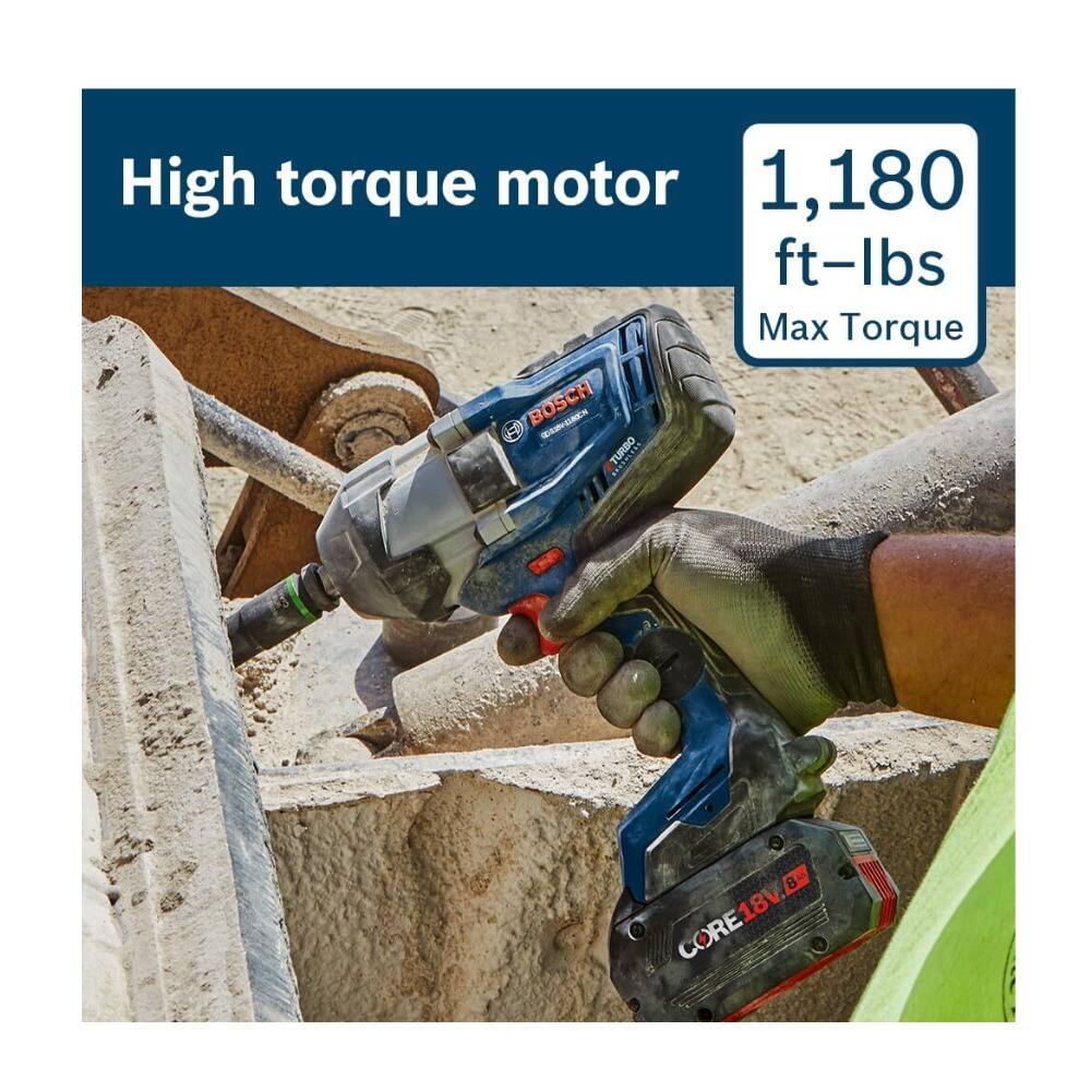High torque motor  
1,180 ft-lbs Max Torque  
BOSCH CORE18V