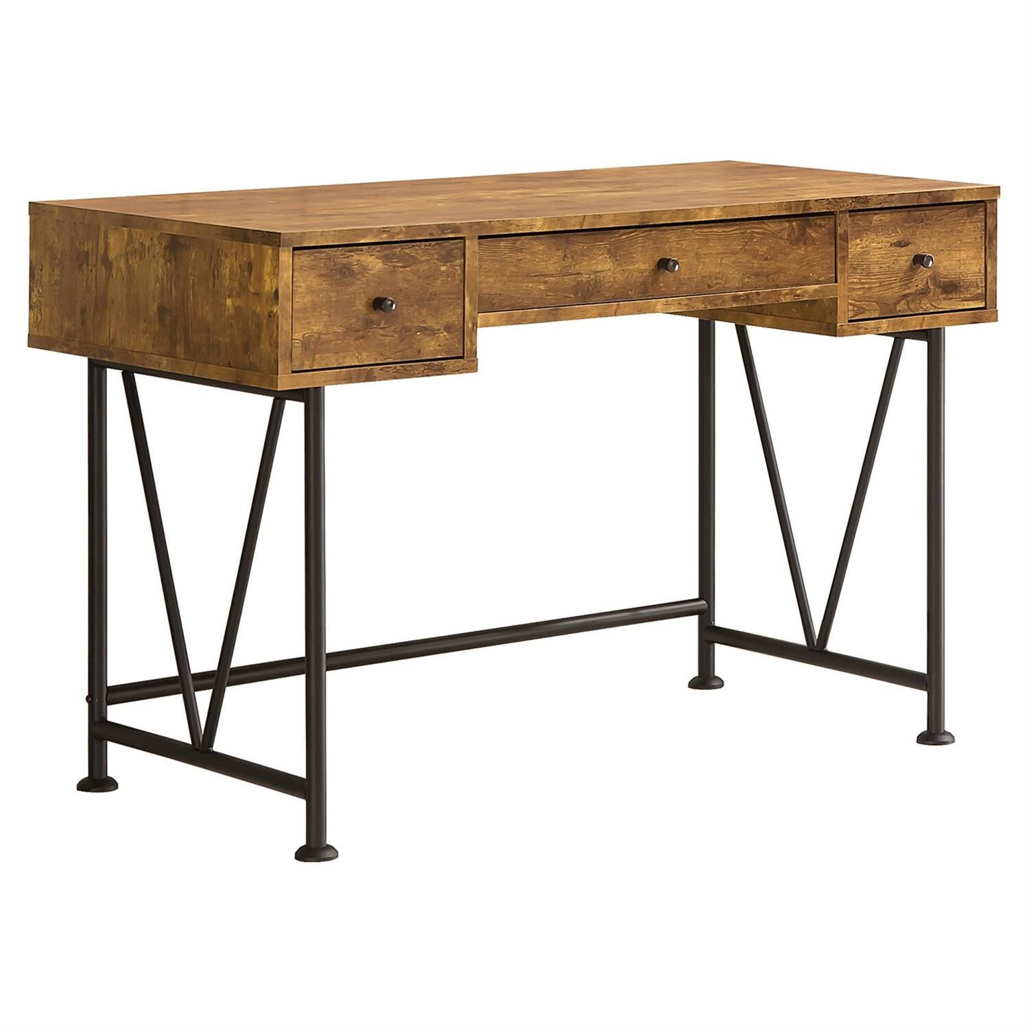 Front. Hivvago - Farmhouse Rustic Home Office 3 Drawer Writing Desk - Brown.