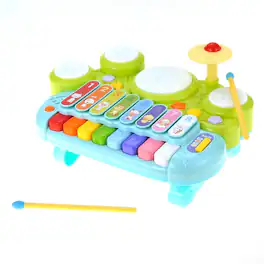 JuzToys - 3-in-1 Educational Kids Musical Toys – Kids Keyboard Piano, Xylophone, Drum Set for Toddlers, Blue/Green - Multi