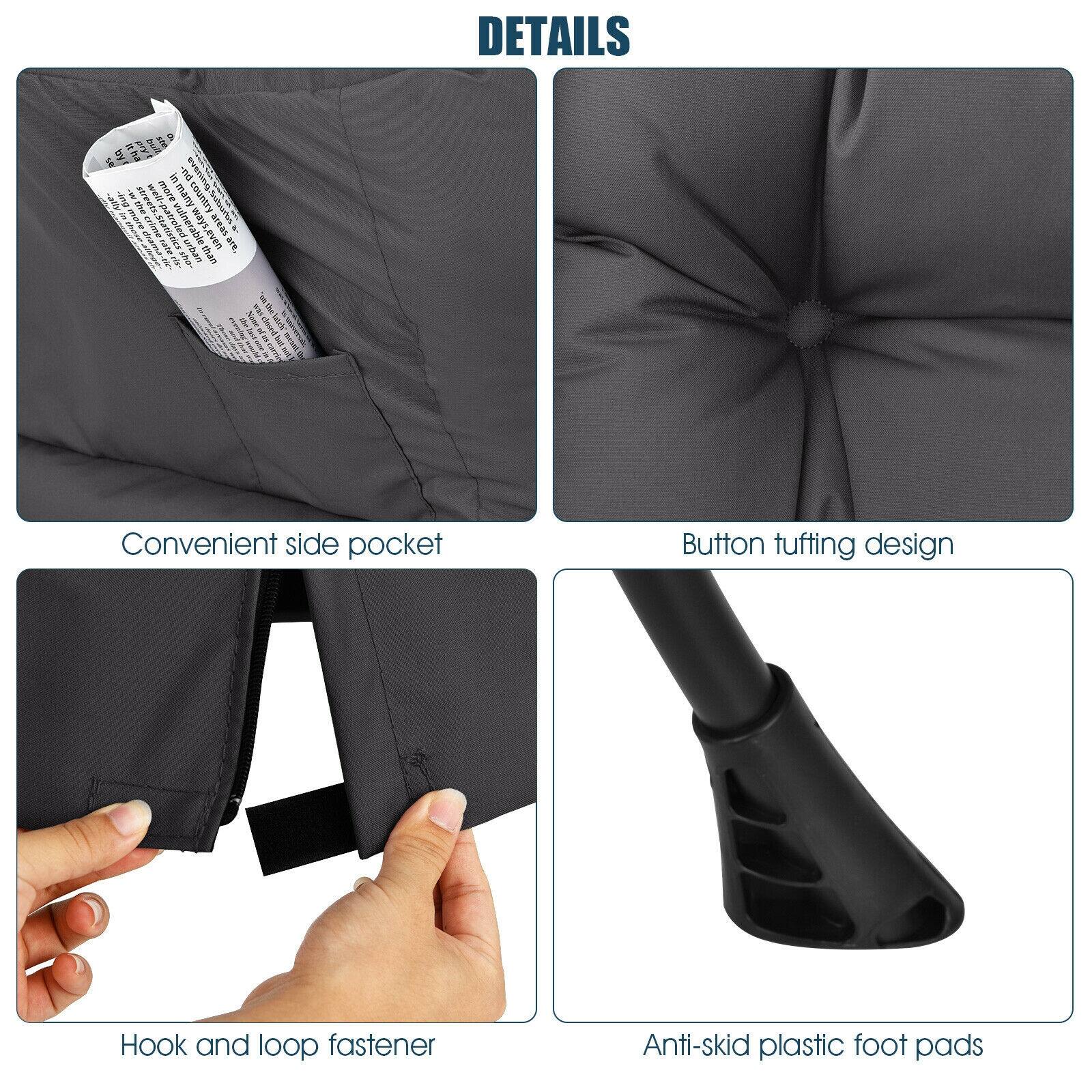 DETAILS

Convenient side pocket

Button tufting design

Hook and loop fastener

Anti-skid plastic foot pads