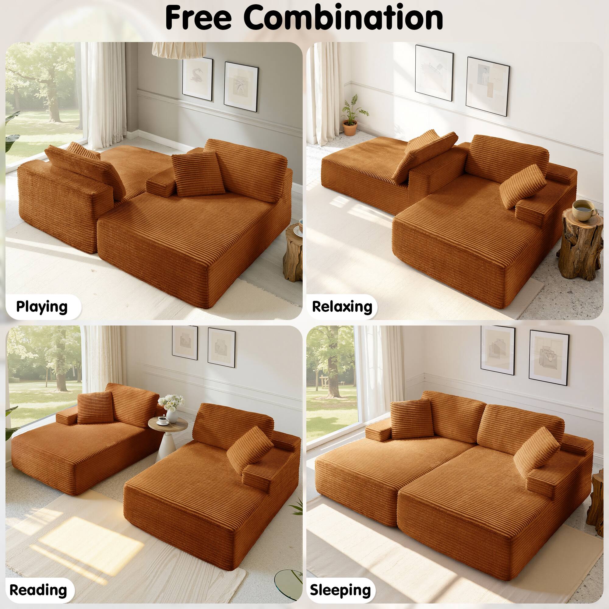 Free Combination

Playing  
Relaxing  
Reading  
Sleeping