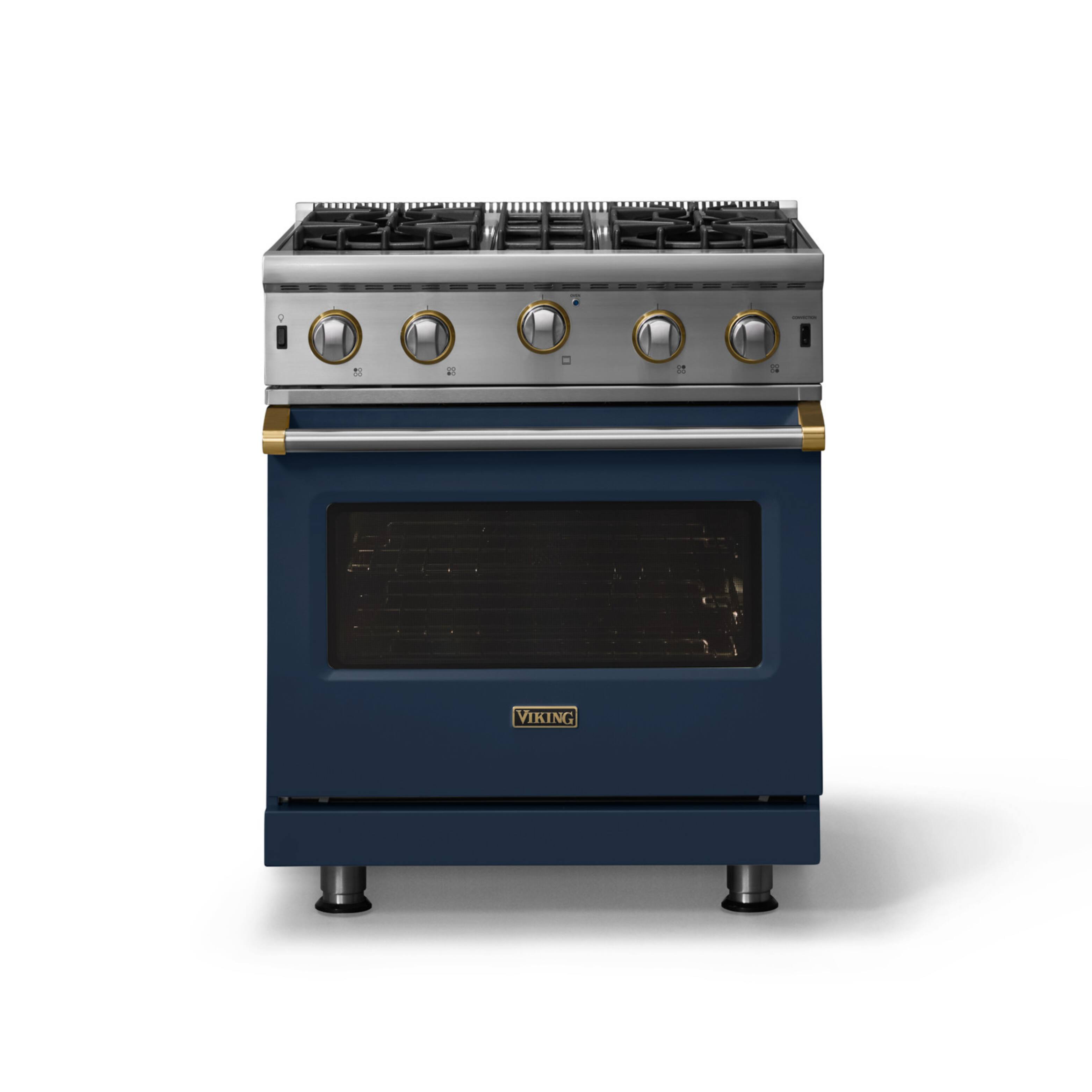 Alt View 1. Viking - 30"W. 4.0 Cu. Ft. Freestanding Self-Clean Open Burner Gas Convection Range - Slate Blue w. Brushed Brass Trim - Slate Blue.