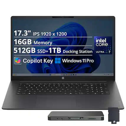 17.3" IPS 1920 x 1200
16GB Memory
512GB SSD + 1TB
Docking Station
Intel Core Ultra 7
Copilot Key
Windows 11 Pro