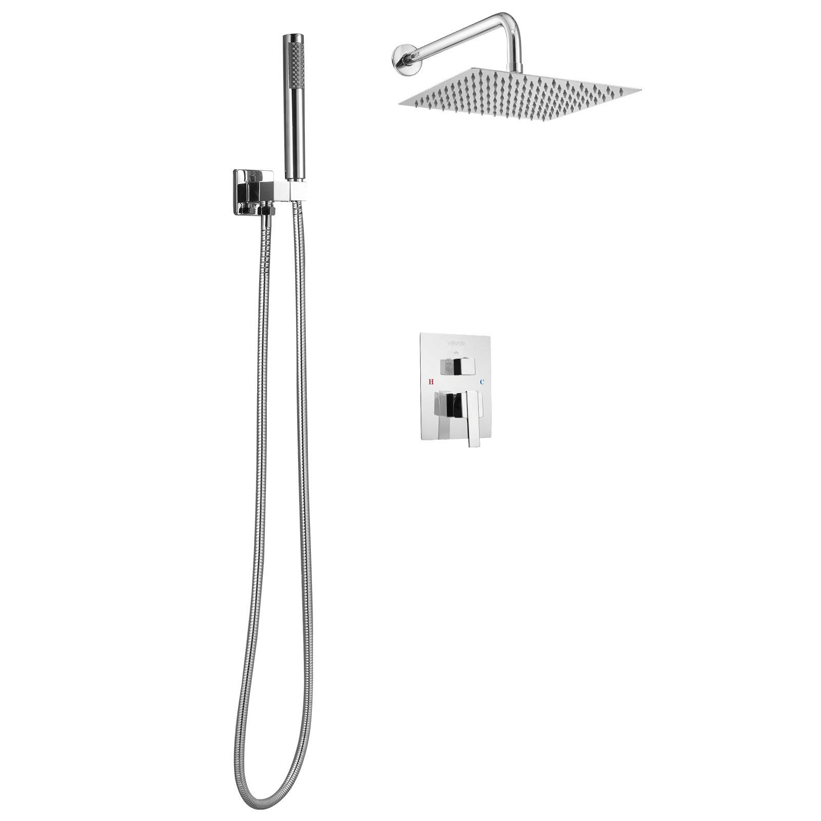 Alt View 5. VEVOR - Shower Faucet Set, Rainfall Bathroom Shower System with 10-Inch Square Rain Shower Head and Handheld Spray, Wall Mounted - Silver.