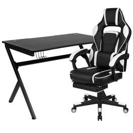 Emma + Oliver - Gaming Desk Set - Cup/Headset Holder/Reclining & Footrest - White