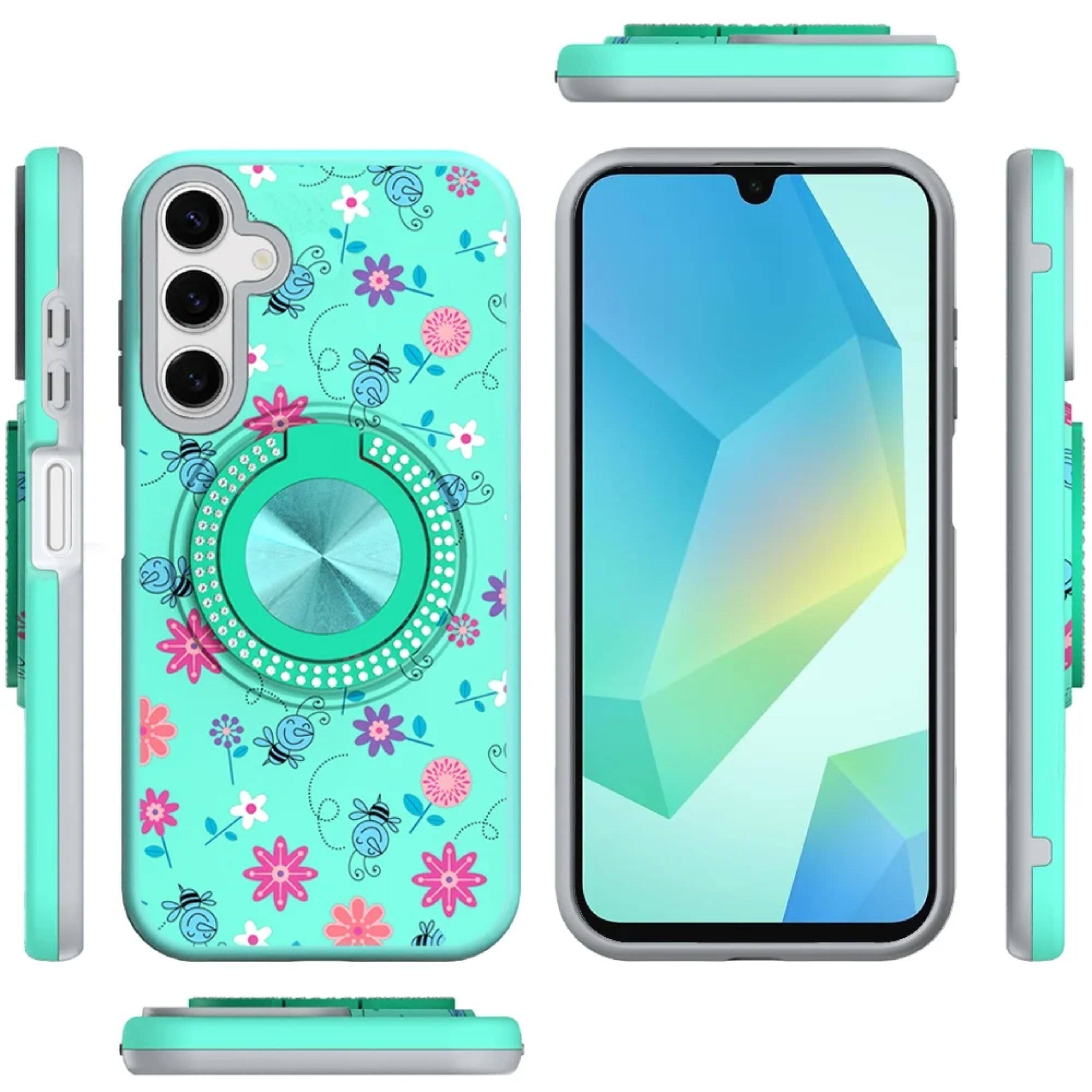 Angle. Kitcheniva - Printed Design With 360 Bling Stand Cover Plus Tempered Glass For Samsung A16 5G Case 6 - Multicolor.