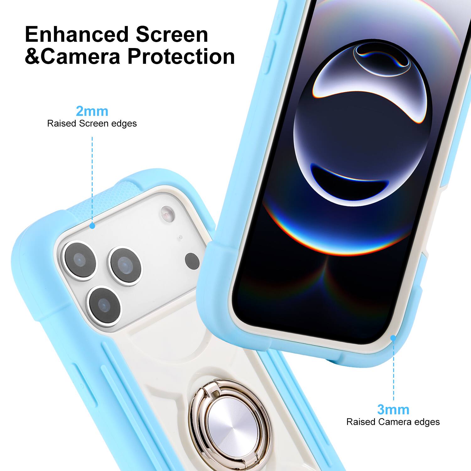 Enhanced Screen & Camera Protection

2mm Raised Screen edges

3mm Raised Camera edges