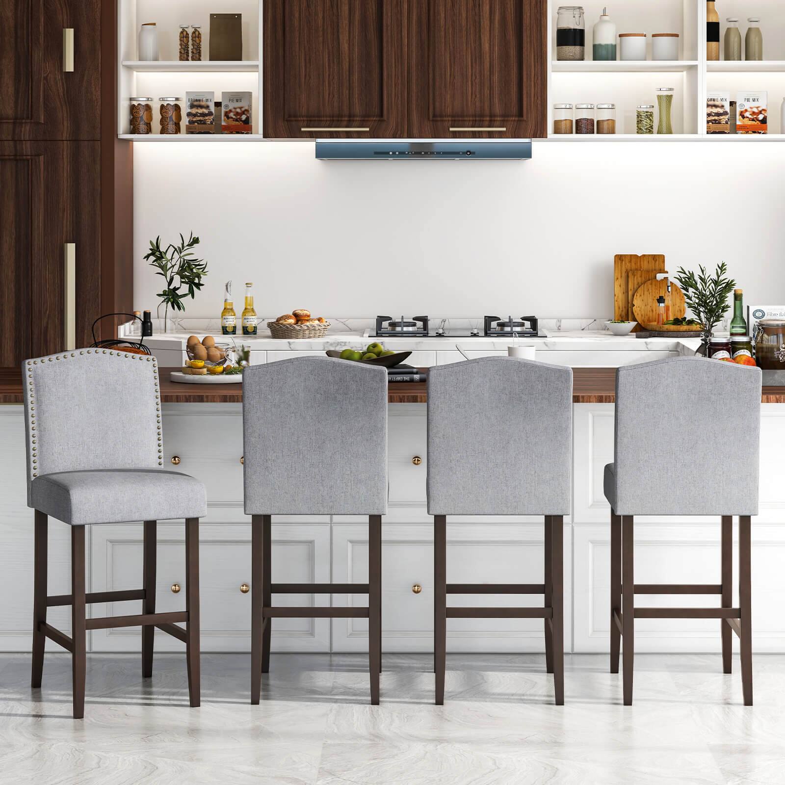 Alt View 3. Costway - Costway Set of 2 Bar Stools 30" Upholstered Kitchen Breakfast Nailhead Bar Chairs Gray - Grey.
