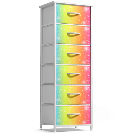 Front. Sorbus - Sorbus Fabric Dresser for Kids Bedroom - Chest of 6 Drawers, Tall Storage Tower, Clothing Organizer, for Closet - Rainbow Glitter.