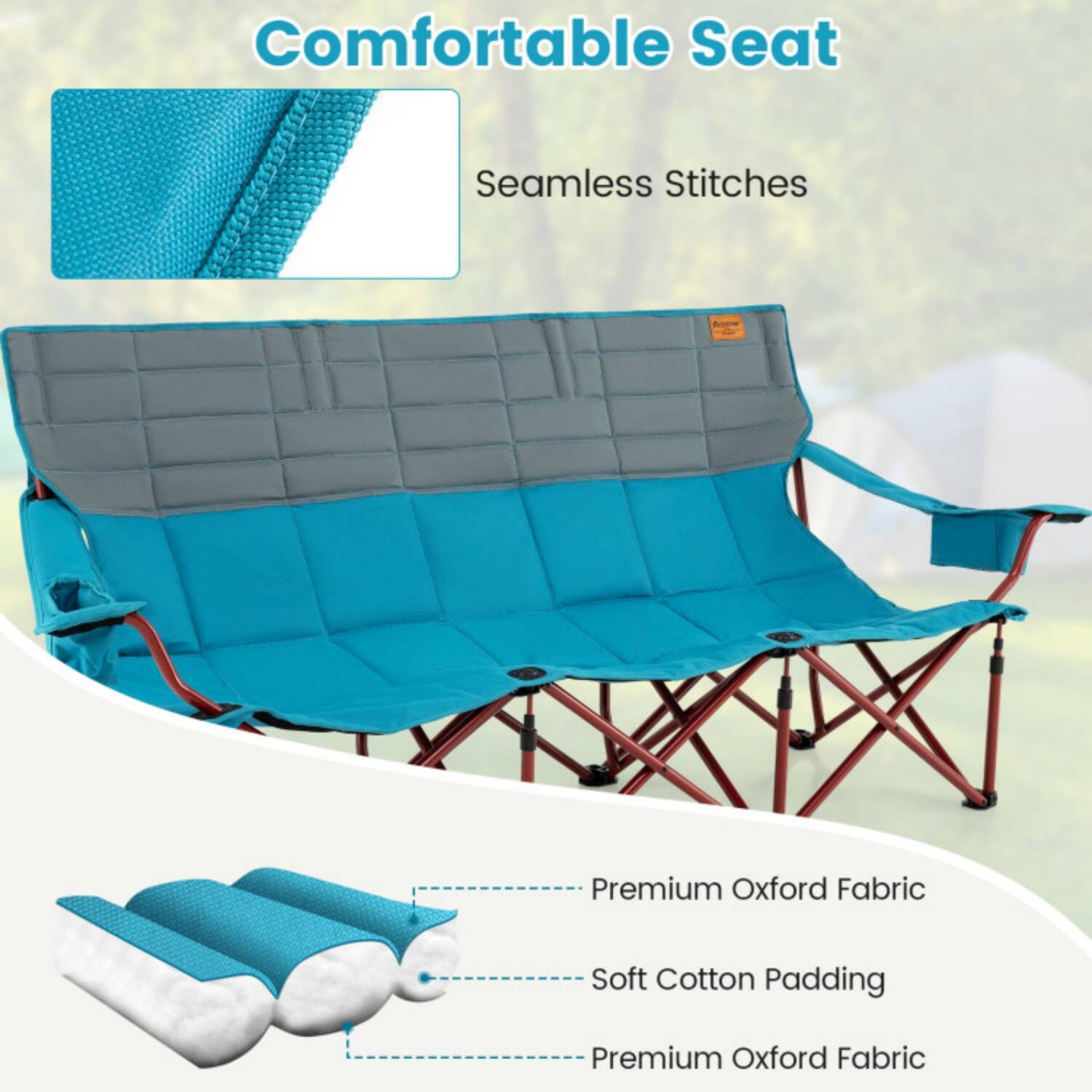 Comfortable Seat  
Seamless Stitches  
Premium Oxford Fabric  
Soft Cotton Padding  
Premium Oxford Fabric