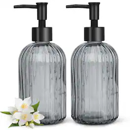 Dapper Styles - Stripe Glass Soap Dispenser With Plastic Pump Liquid Hand Rustproof For Kitchen Bathroom Great Oil Soaps - Stripe-grey-Plastic Pump