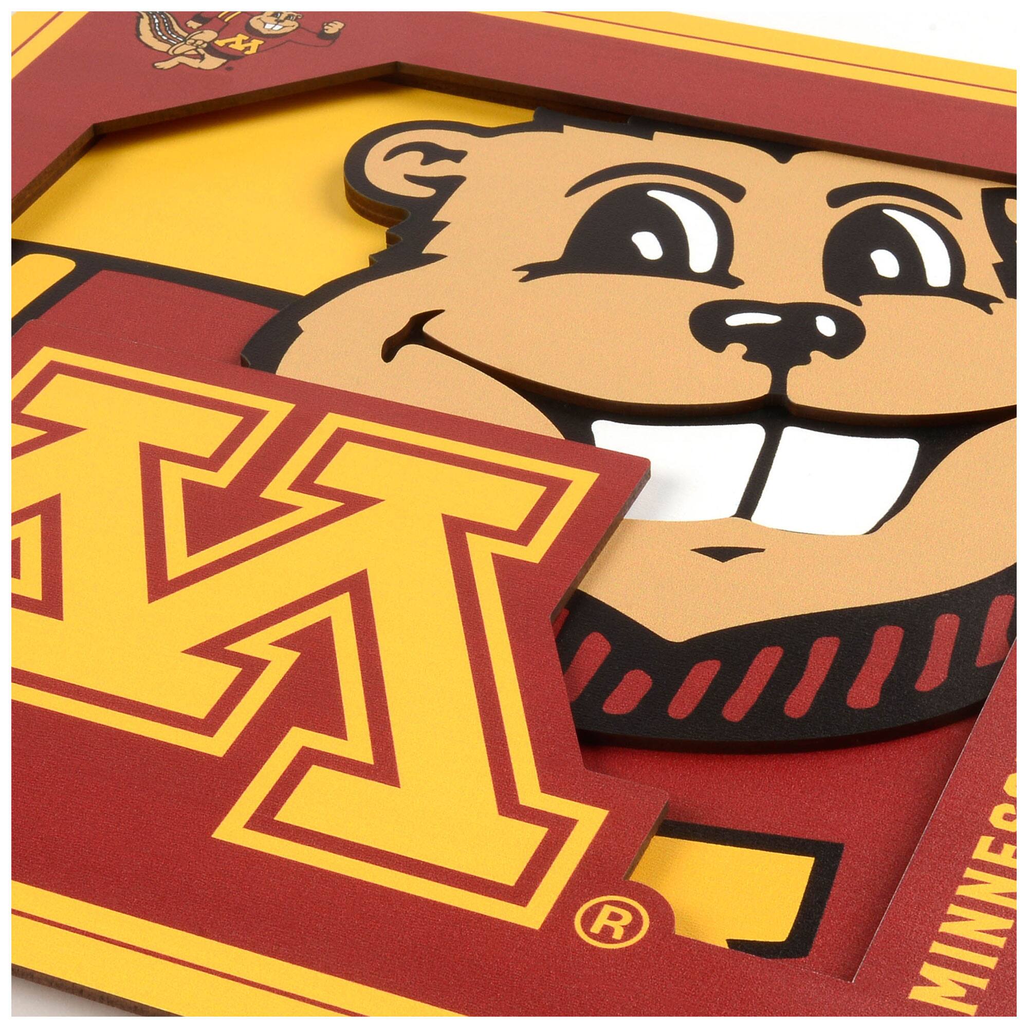 Alt View 1. YouTheFan - Minnesota Golden Gophers 12'' x 12'' 3D Logo Wall Art - Multicolor.