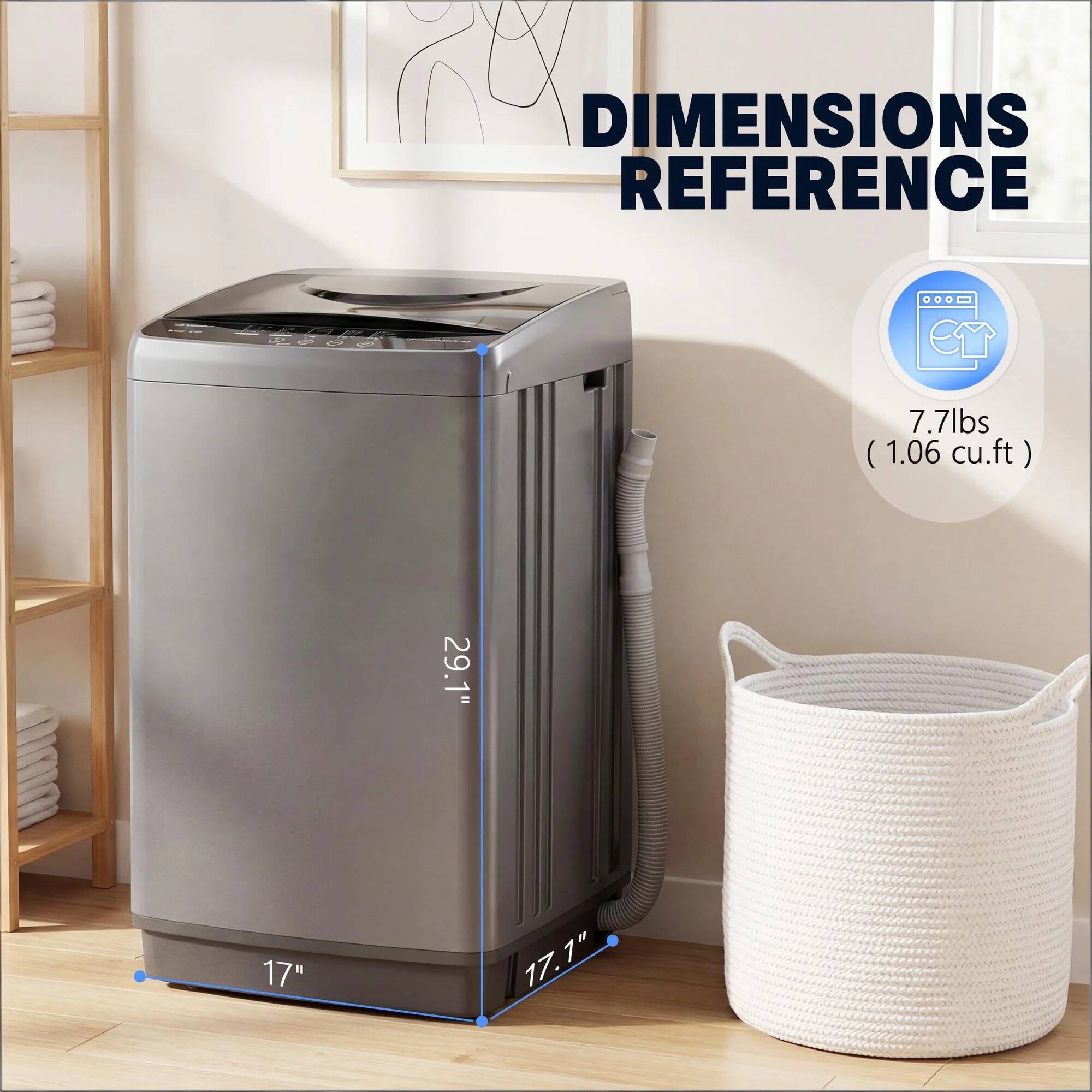 DIMENSIONS REFERENCE  
7.7lbs (1.06 cu.ft)  
29.1" x 17" x 17.1"