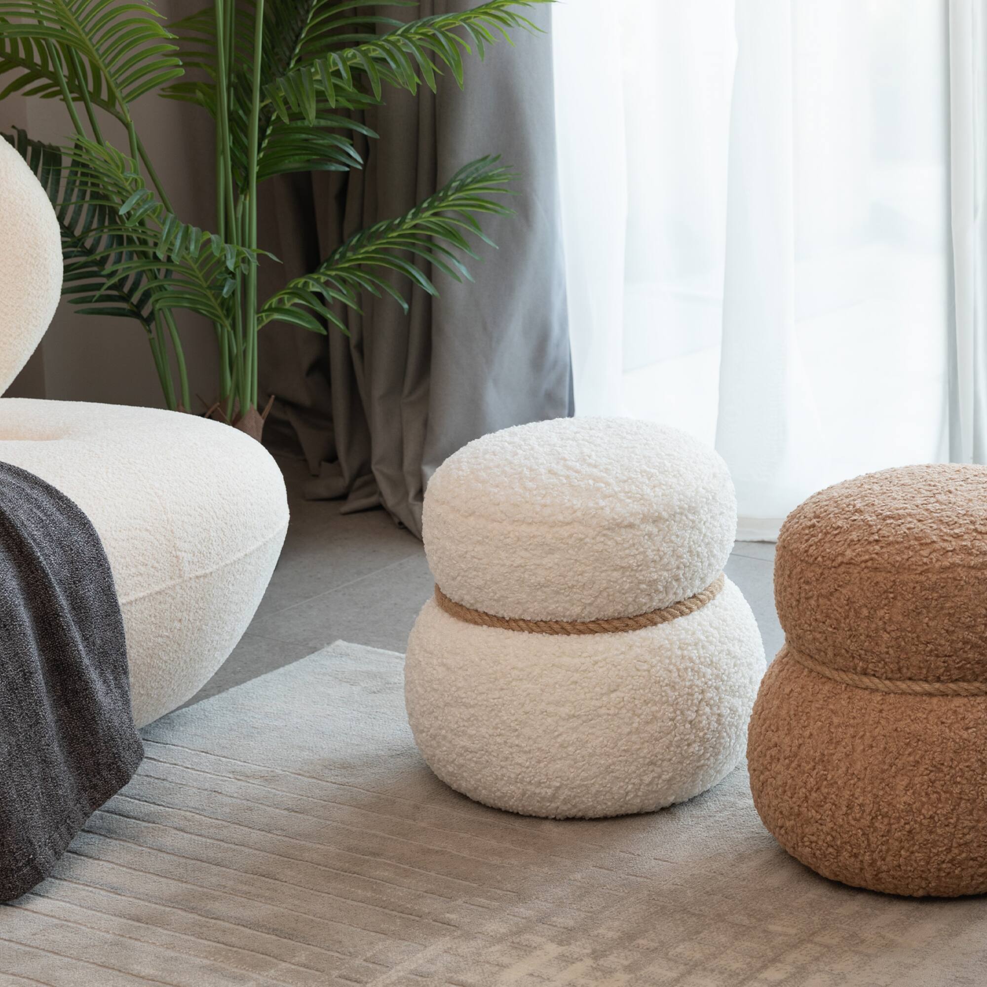 Back. GOODSILO - Adorable Plush Snowman Stool with Soft Cushion - Compact Seating Solution for Home Decor and Play Areas - White.