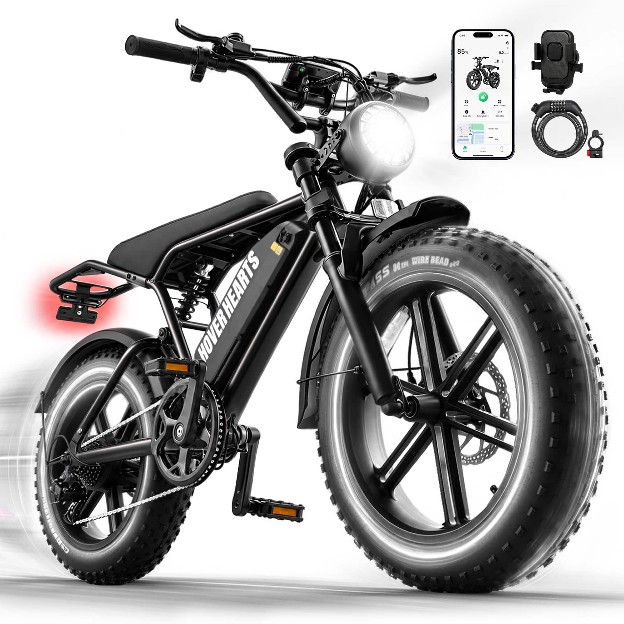Hover Heart - 20" Fat Tire Electric Bike, 500W Rated/750W Peak, 48V 15Ah, Full Suspension, Hydraulic Brakes, 500 LBS - 61 - Blue