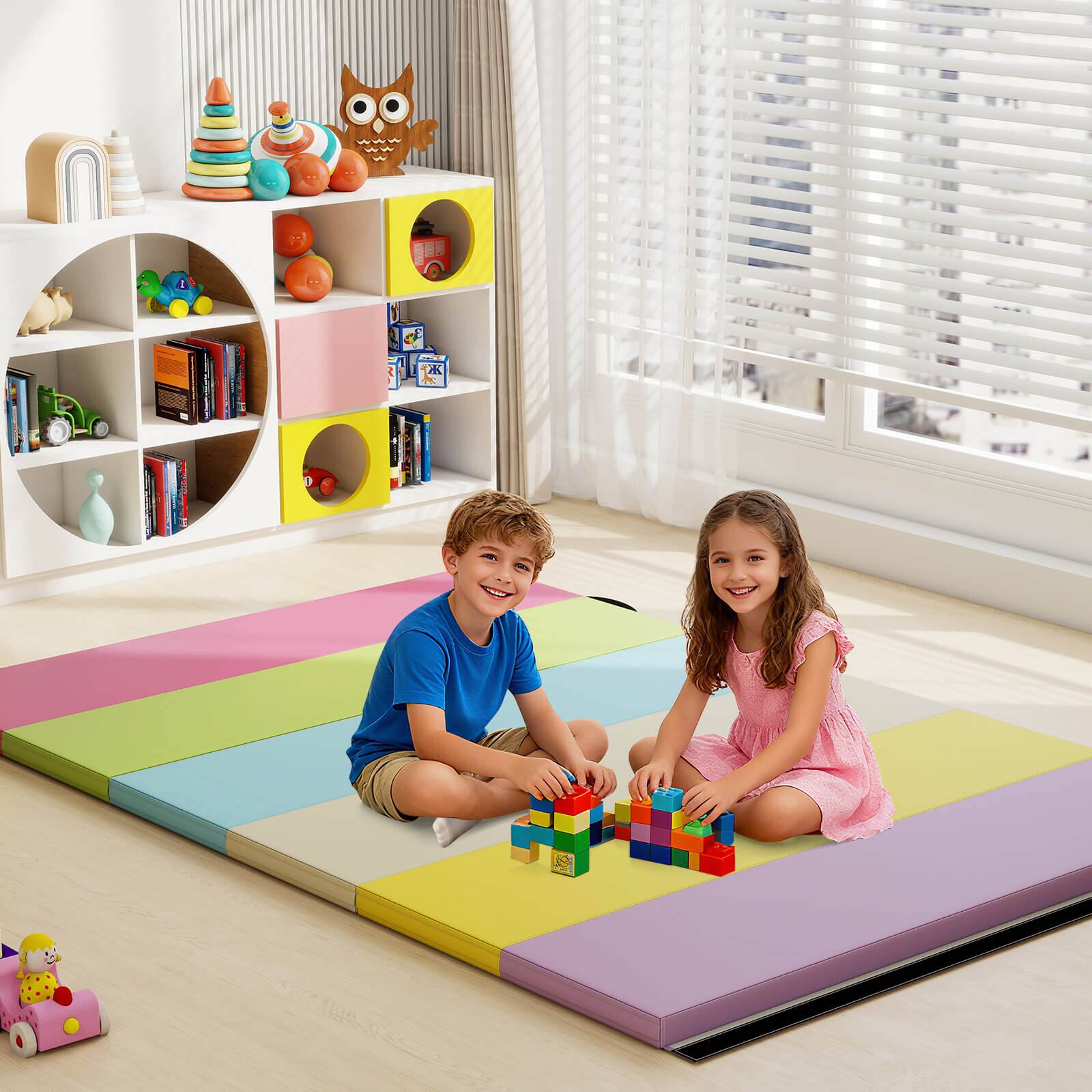 Alt View 3. Costway - Costway Tri-Folding Gymnastics Mat 6' x 4' Tumbling Mat for Kids with Carrying Handles - Multicolor.