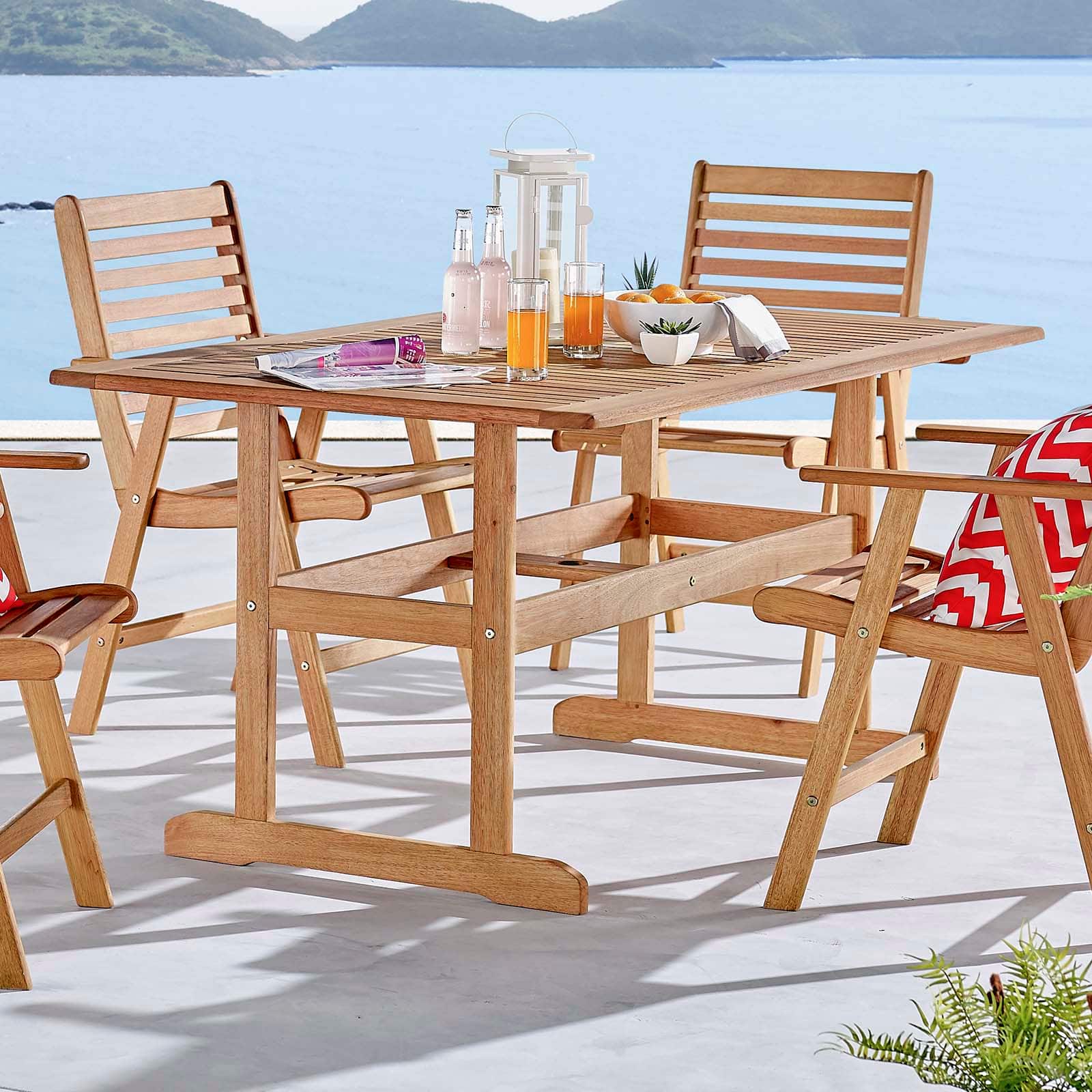 Hatteras 59" Rectangle Outdoor Patio Eucalyptus Wood Dining Table by Modway - Natural