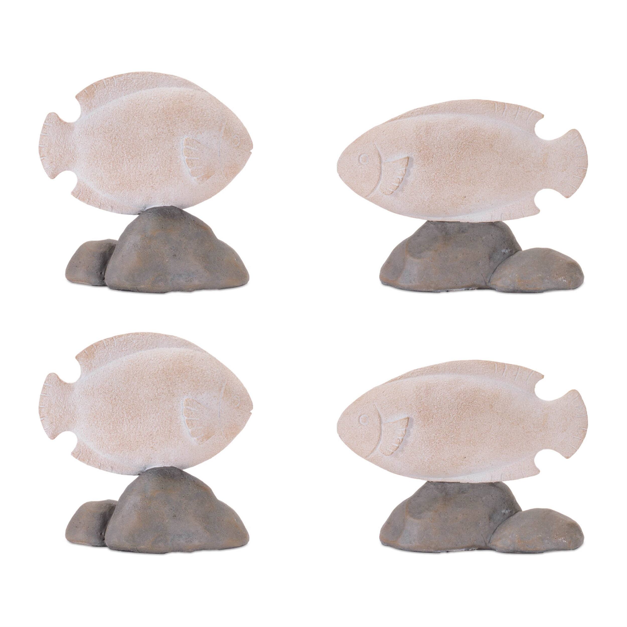 Alt View 2. BreeBe - Fish on Rock Decor (Set of 4) - Beige, Gray.