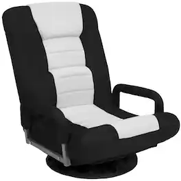 Best Choice Products - 360-Degree Swivel Gaming Floor Chair w/ Armrest Handles, Foldable Adjustable Backrest - Black/White