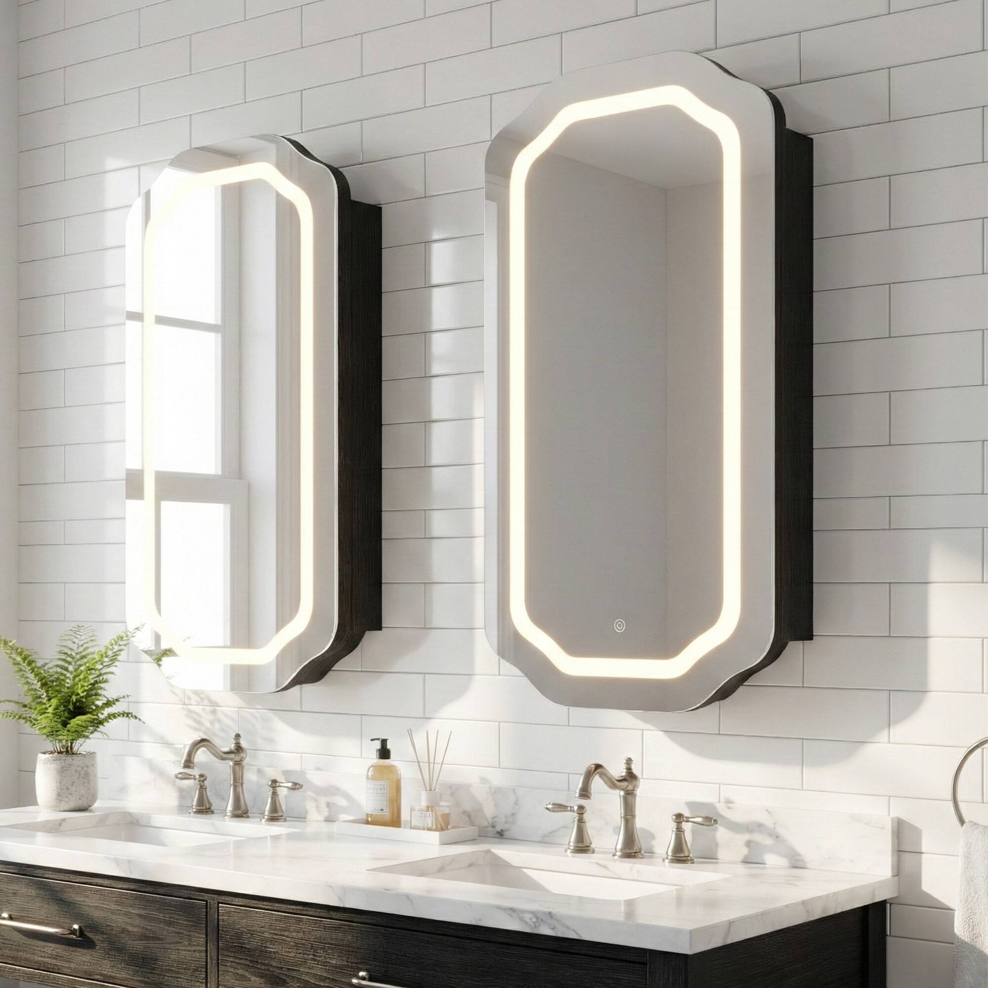 Angle. DIYSET - LED Medicine Cabinet Mirror, Bathroom Mirror with Storage, Dimmable LED Mirror, Recessed Medicine Cabinet - Black.
