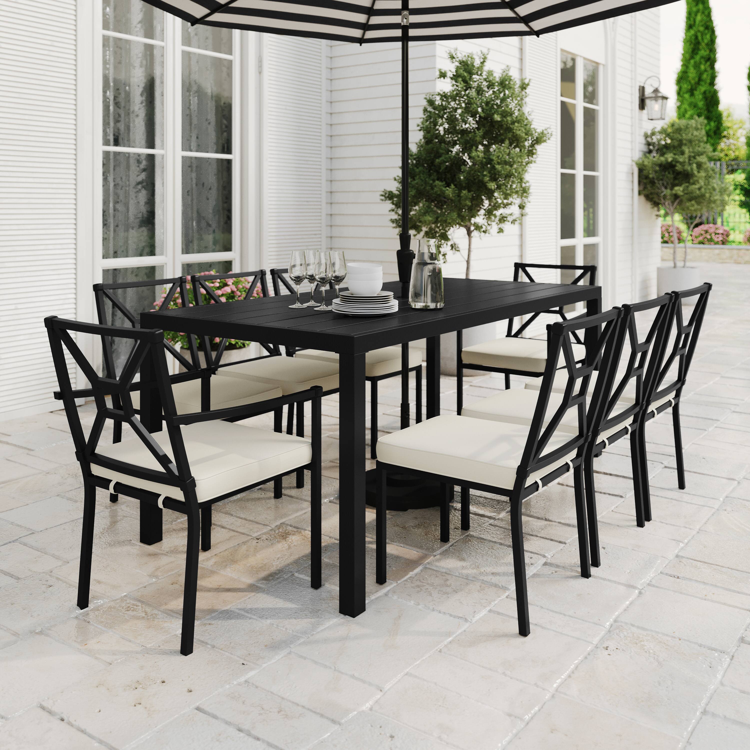Alt View 1. Martha Stewart - Lily Pond 9-Piece Steel Patio Dining Set with 8 Stackable Chairs and 71" Table - Cream Cushions/Black Frame.