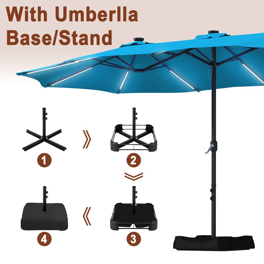 Mondawe 15ft Patio Maket Umbrella Solar light strip Double sided ...