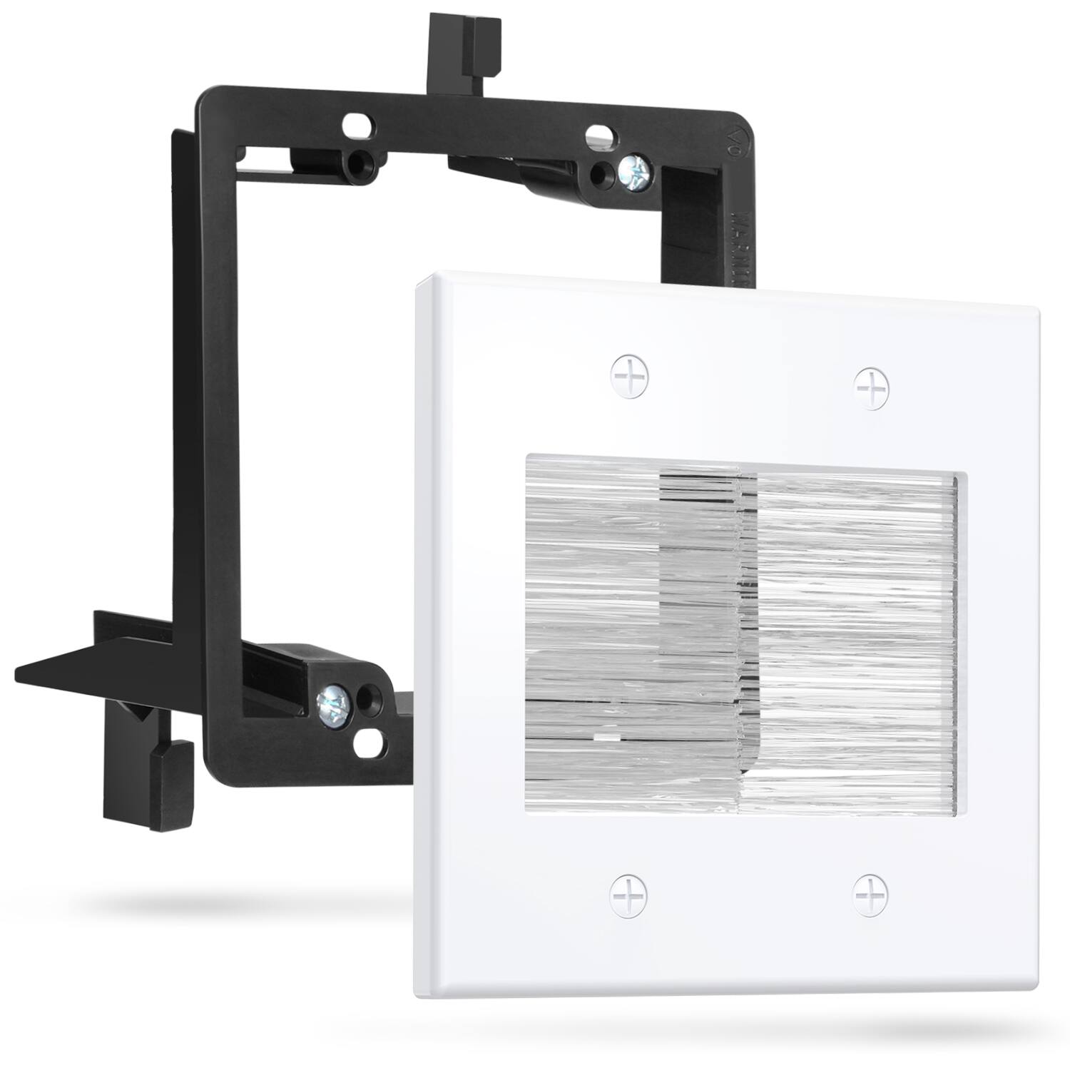 Front. Fosmon - 2 Gang Brush Wall Plate Wire Hider, Ethernet Wall Plate Cover, Cable Pass Through Wall Plate with Black Mounting Bracket - Multicolored.