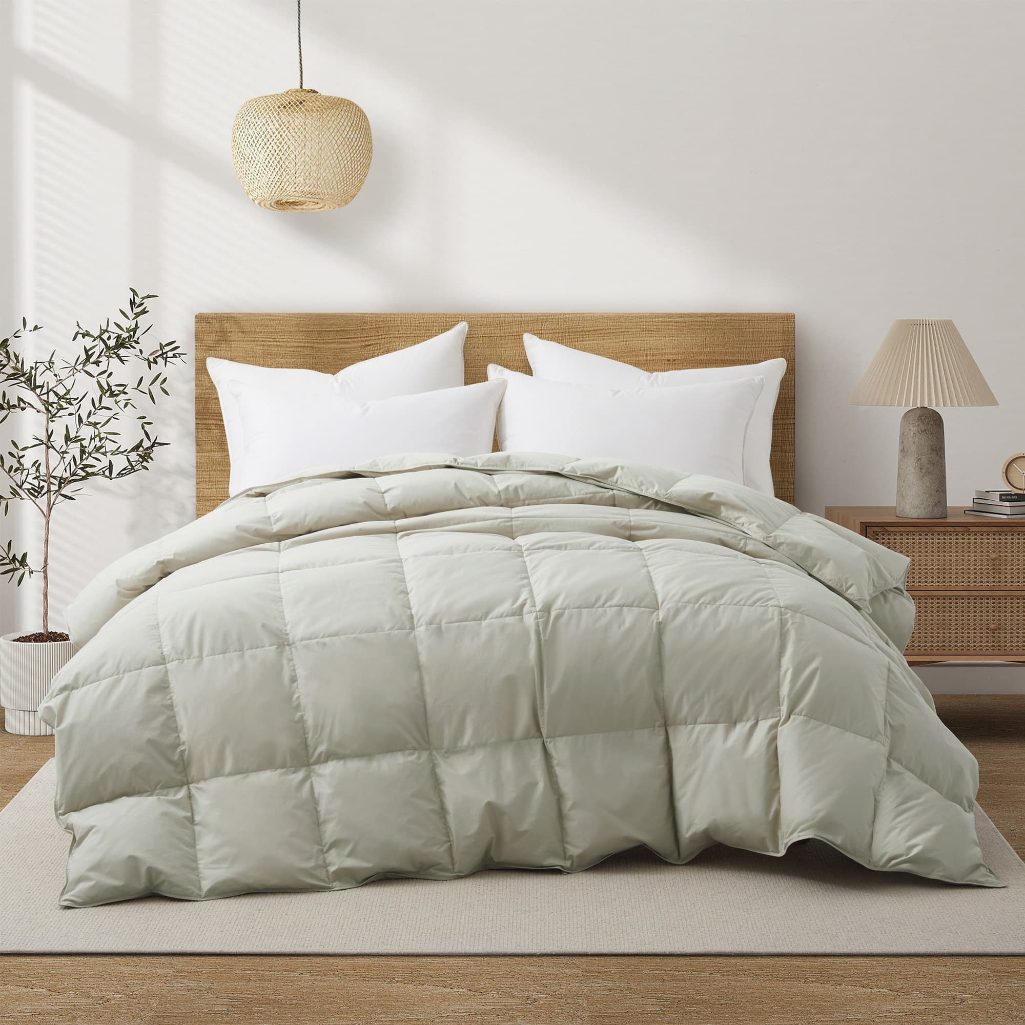 Front. Puredown - Puredown Luxurious 300TC 100% Organic Cotton Down Feather Fiber Comforter, Oatmeal, Full/Queen - Oatmeal.