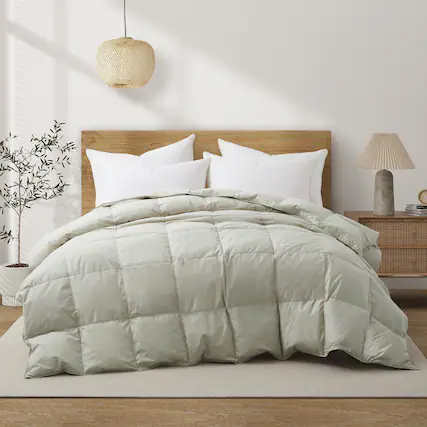 Front. Puredown - Puredown Luxurious 300TC 100% Organic Cotton Down Feather Fiber Comforter, Oatmeal, Full/Queen - Oatmeal.