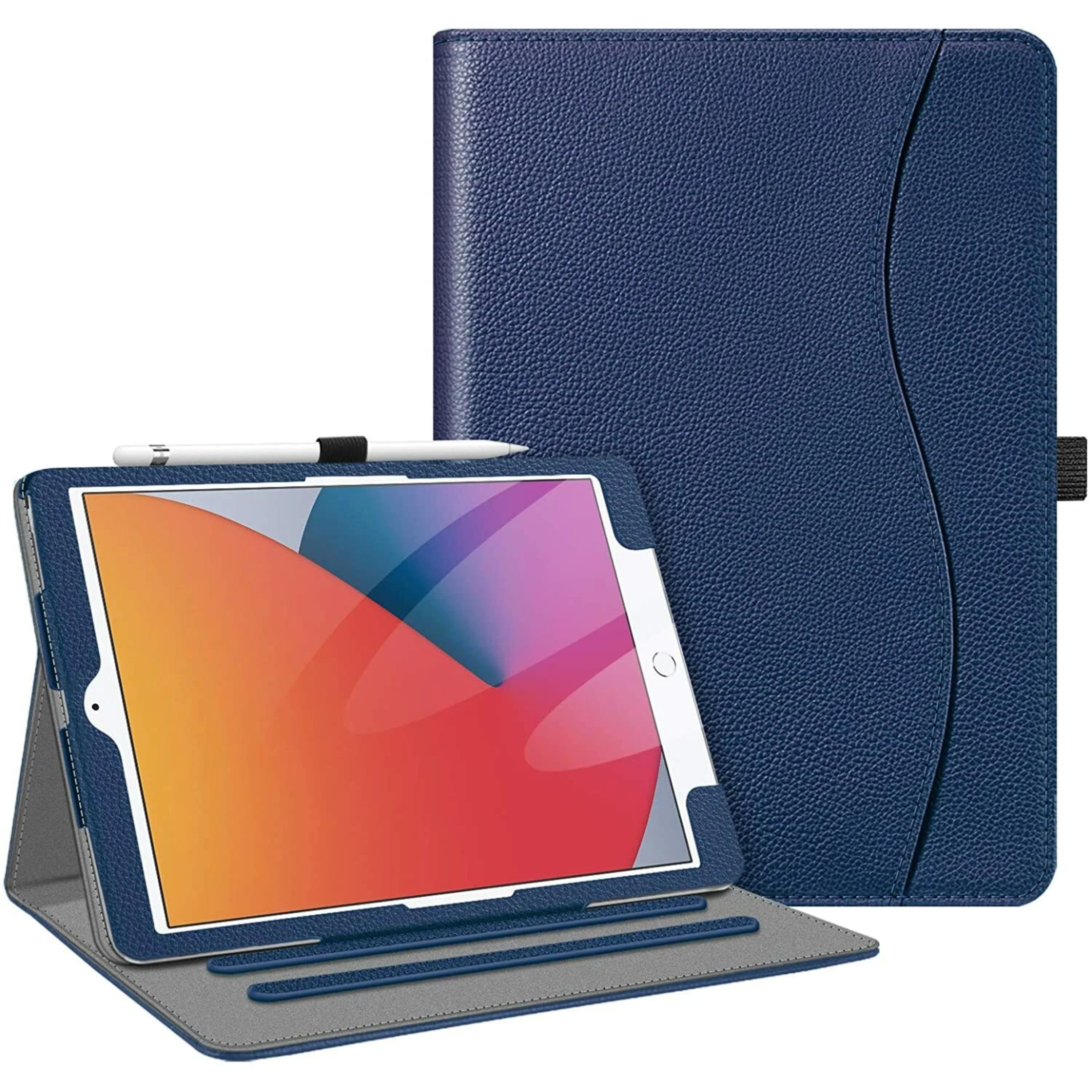 Front. Kitcheniva - Protective Stand Case For iPad 9th 8th 7th Generation 10.2 Inch With Pocket Holder Navy Blue - Navy Blue.