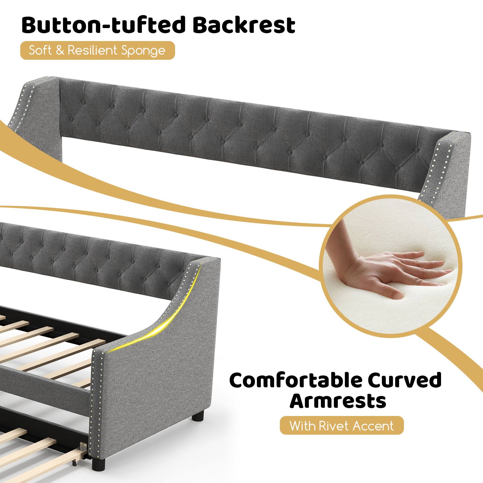 Button-tufted Backrest, Soft & Resilient Sponge, Comfortable Curved Armrests, With Rivet Accent
