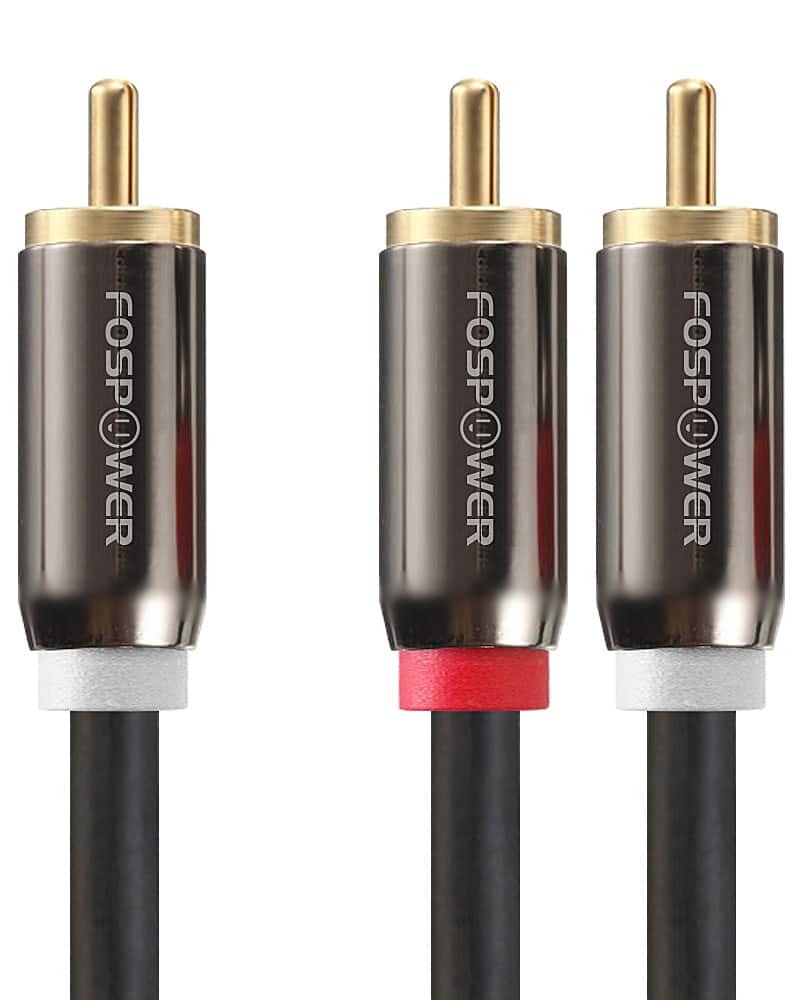 FosPower - RCA Y-Adapter 24k Gold Plated (3 Feet), 1 RCA Male to 2 RCA Male Short Y Splitter Digital Stereo Audio Cable Subwoofer - Multicolored
