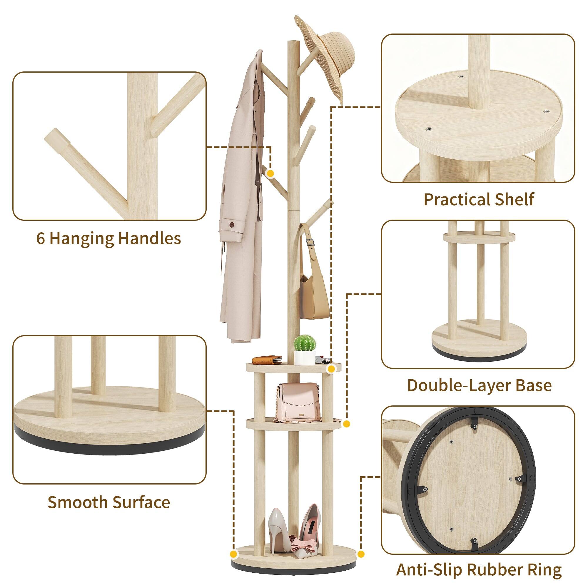 - 6 Hanging Handles
- Practical Shelf
- Double-Layer Base
- Smooth Surface
- Anti-Slip Rubber Ring