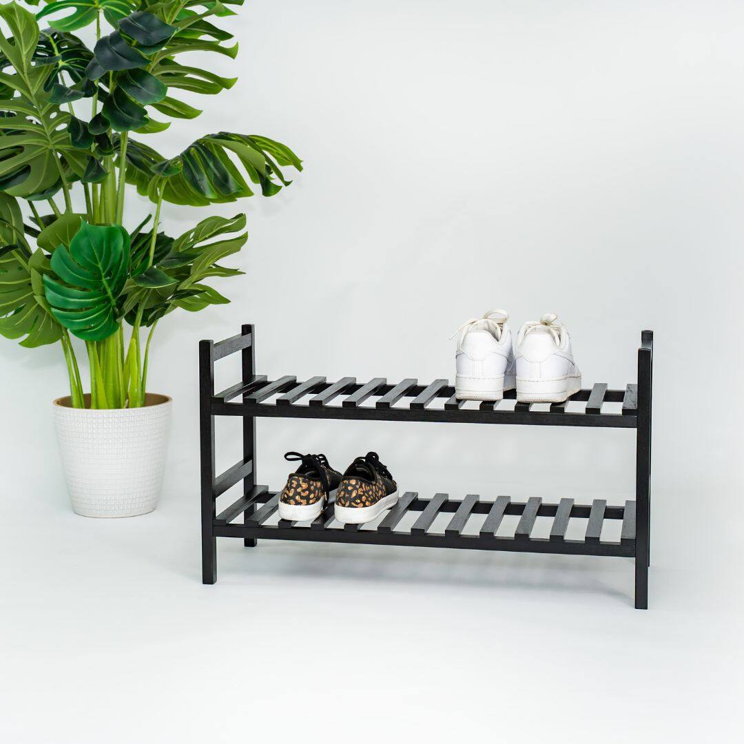Alt View 3. PJ Wood - PJ Wood Stackable Wood Shoe Rack Organizer Shelf Closet Entryway Bedroom, Black - Black.