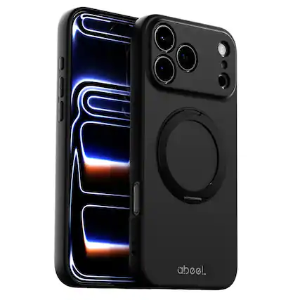 Front. UUCOVER - For iPhone 17 Pro Max Case Shockproof Liquid Silicone Compatible with MagSafe Ring Holder 360° Rotating Stand Cover - Black.