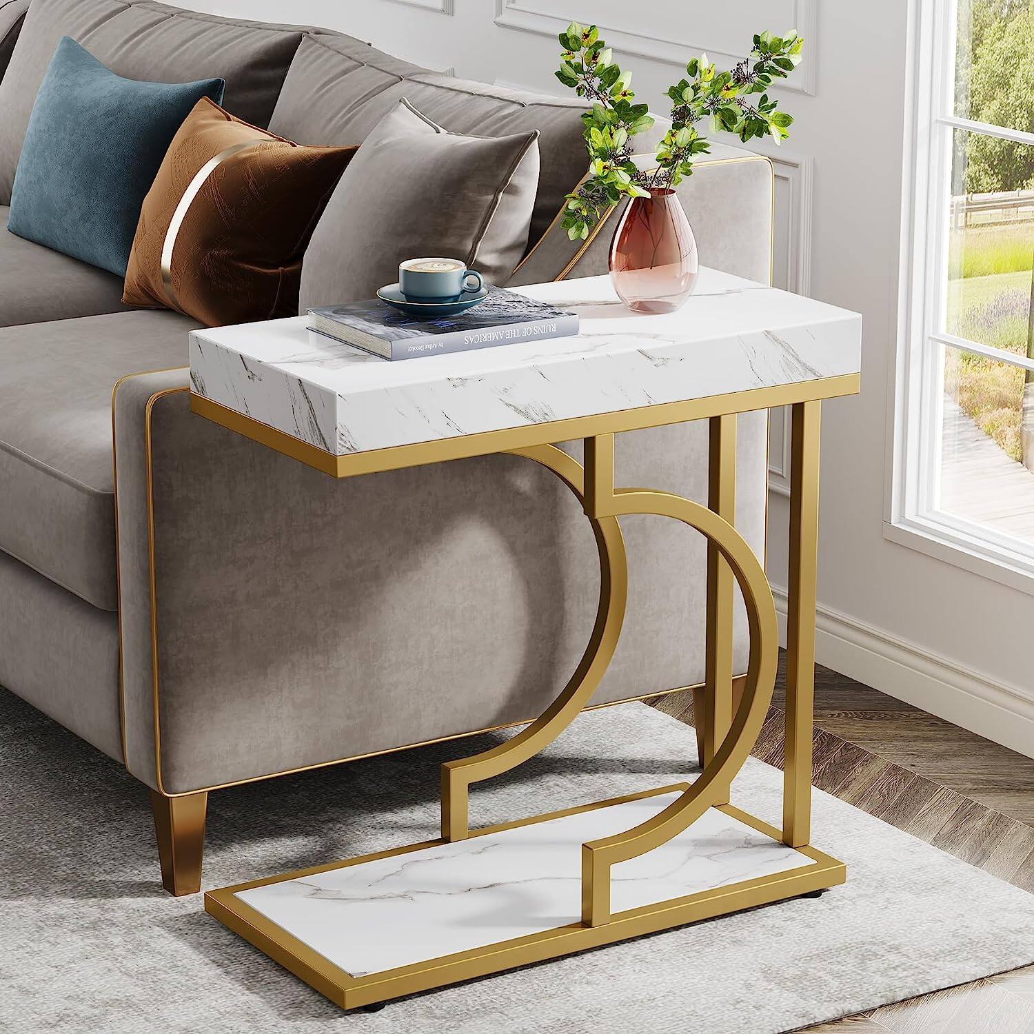 Tribesigns Modern End Table with Easy Clean Surface and Faux Marble Top ...