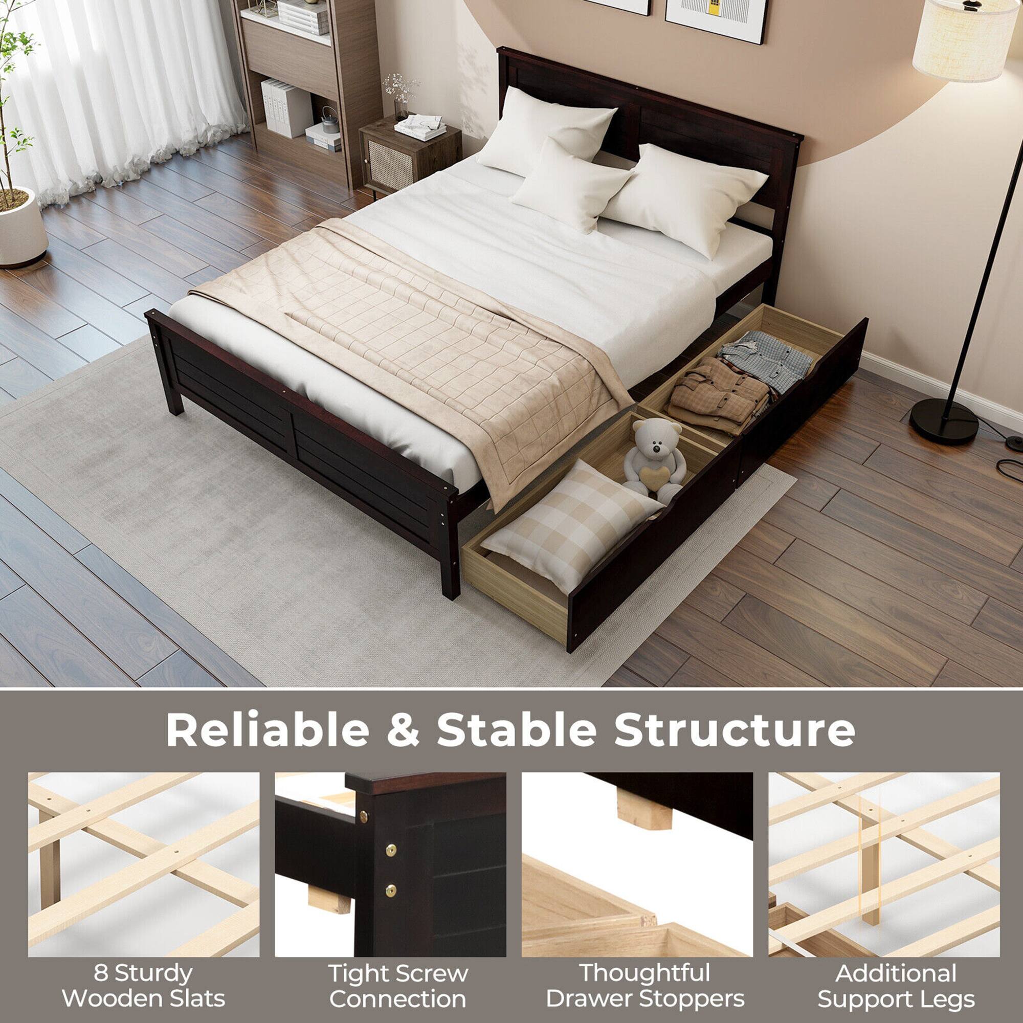 Reliable & Stable Structure

8 Sturdy Wooden Slats  
Tight Screw Connection  
Thoughtful Drawer Stoppers  
Additional Support Legs