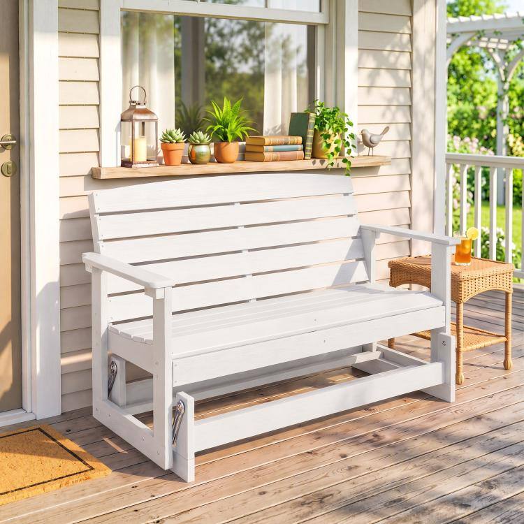 Alt View 1. PULUZ - Patio Glider Bench w/ HDPE Slatted Double Rocking Chair - White.