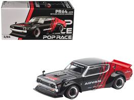 Skyline KPGC110 "Kenmeri" RHD (Right Hand Drive) "ADVAN" 1/64 Diecast Model Car by Pop Race - Black and Red