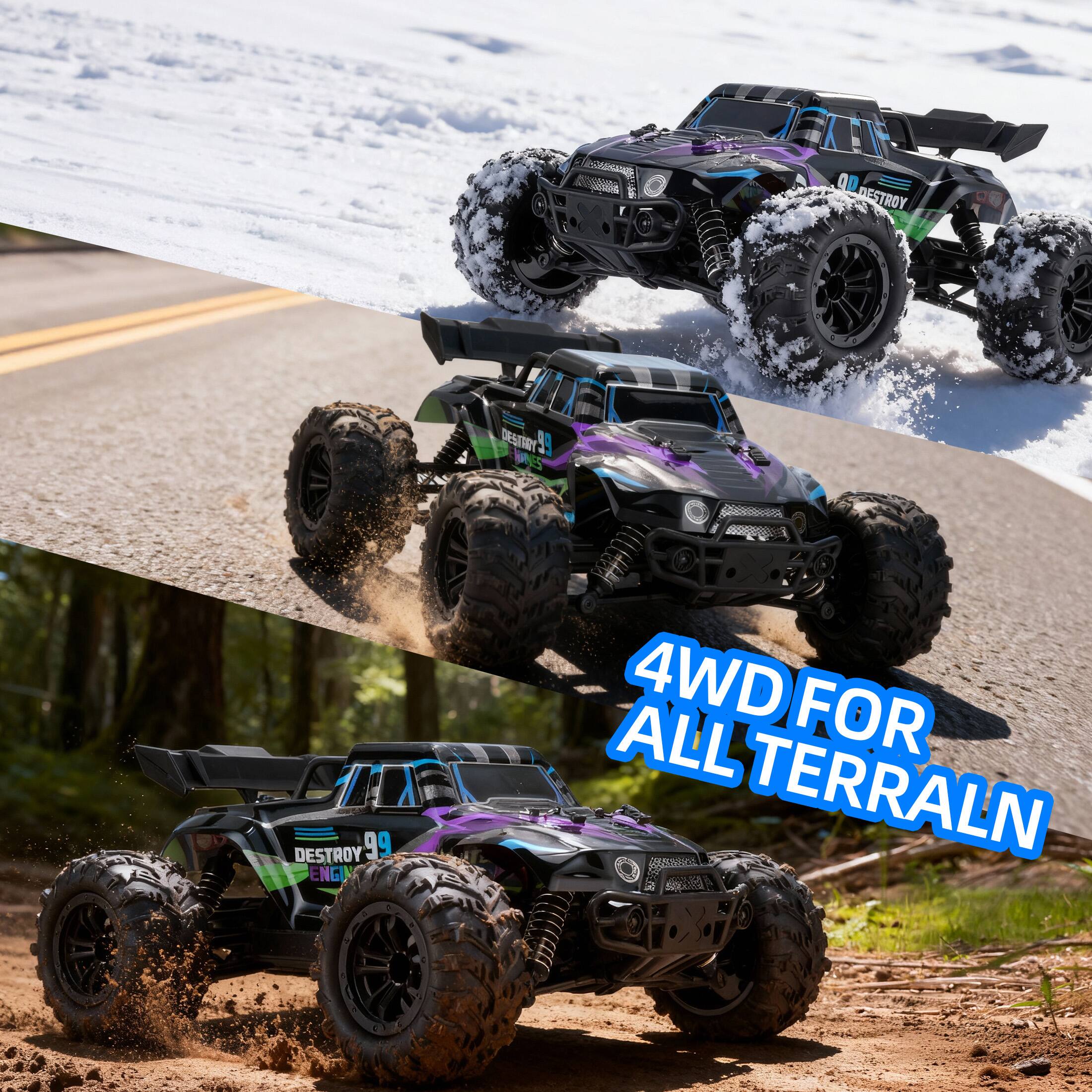 Sugift 1:16 Scale 4WD High Speed RC Car with LED Lights and Metal