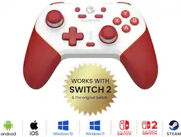 GameSir - Super Nova Wireless Gaming Controller Nintendo Switch & Switch 2/PC/iOS/Android, Hall Effect Stick/Trigger Charging Dock - Red/White