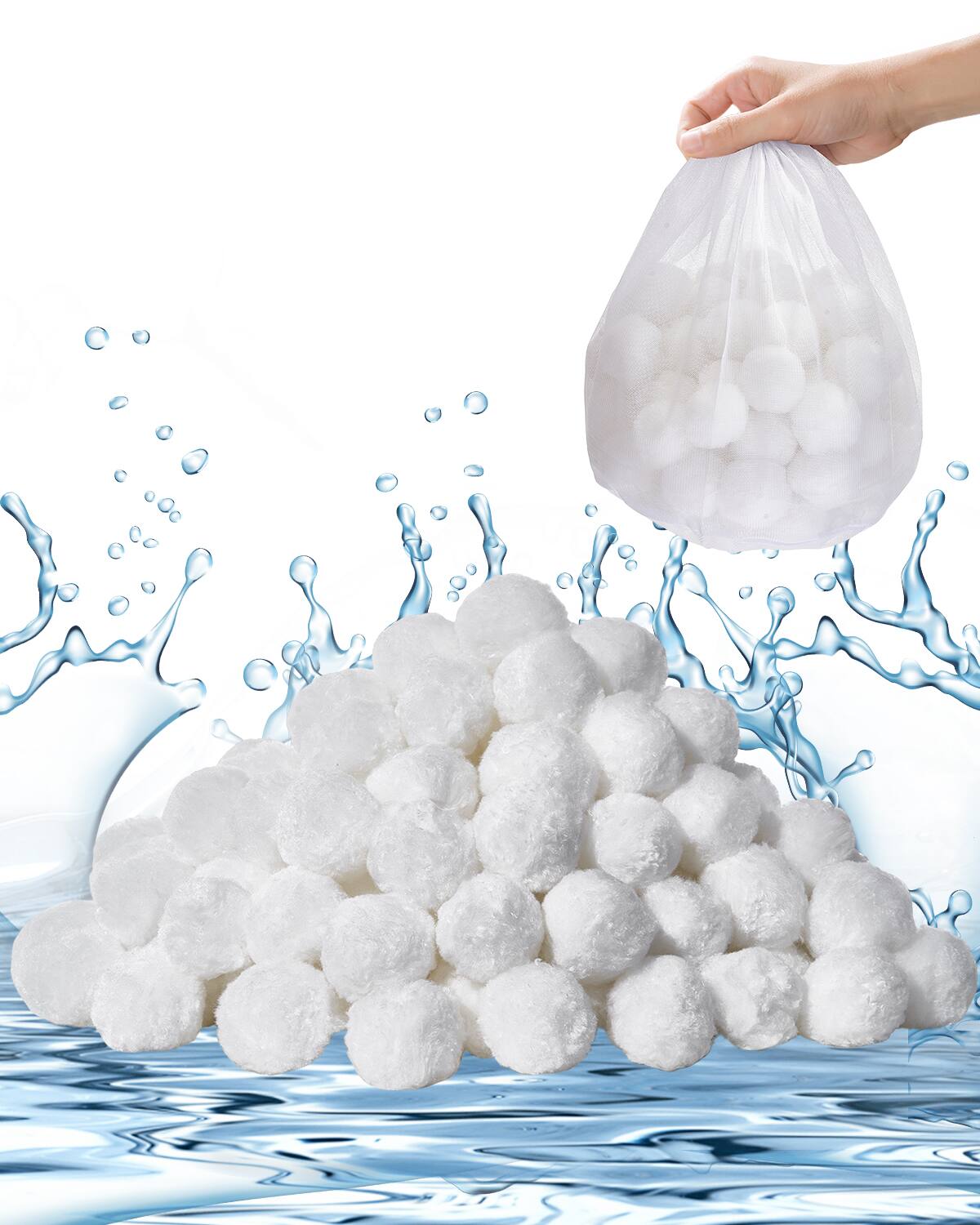 Front. VEVOR - Pool Filter Balls for Sand Filter, 1.5 lbs, Filter Balls Replace Pool Filter Sand, Reusable Polyester Fiber Filter Media - White.