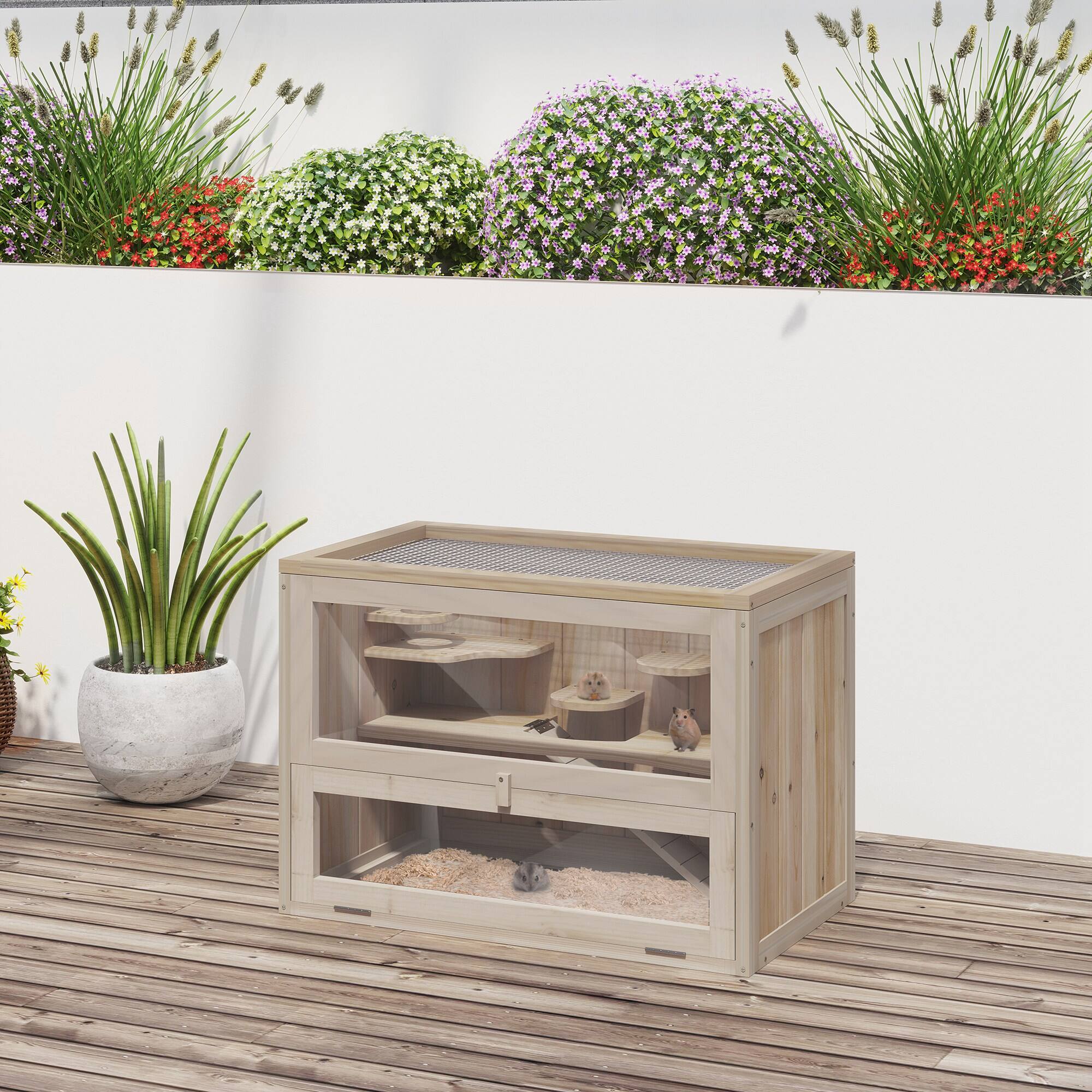 Alt View 1. Pawhut - Hamster Cage Mice and Rat House, Small Animal Habitat for Guinea Pigs, Chinchillas with Openable Top, Front Door.