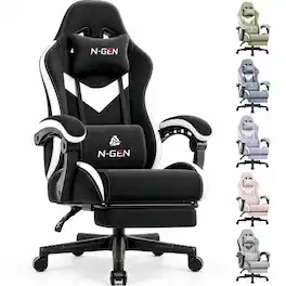 Celtoss - Gaming Chair, Ergonomic Breathable Fabric Chair with Reclining Backrest, Footrest & High-Density Foam - Black