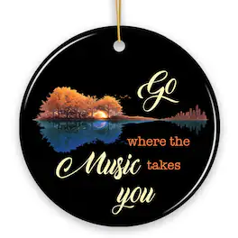 OrnamentallyYou - Go Where The Music Takes You Ornament, Guitar Reflection Musician Gift and Tree Decor - Multi-colored