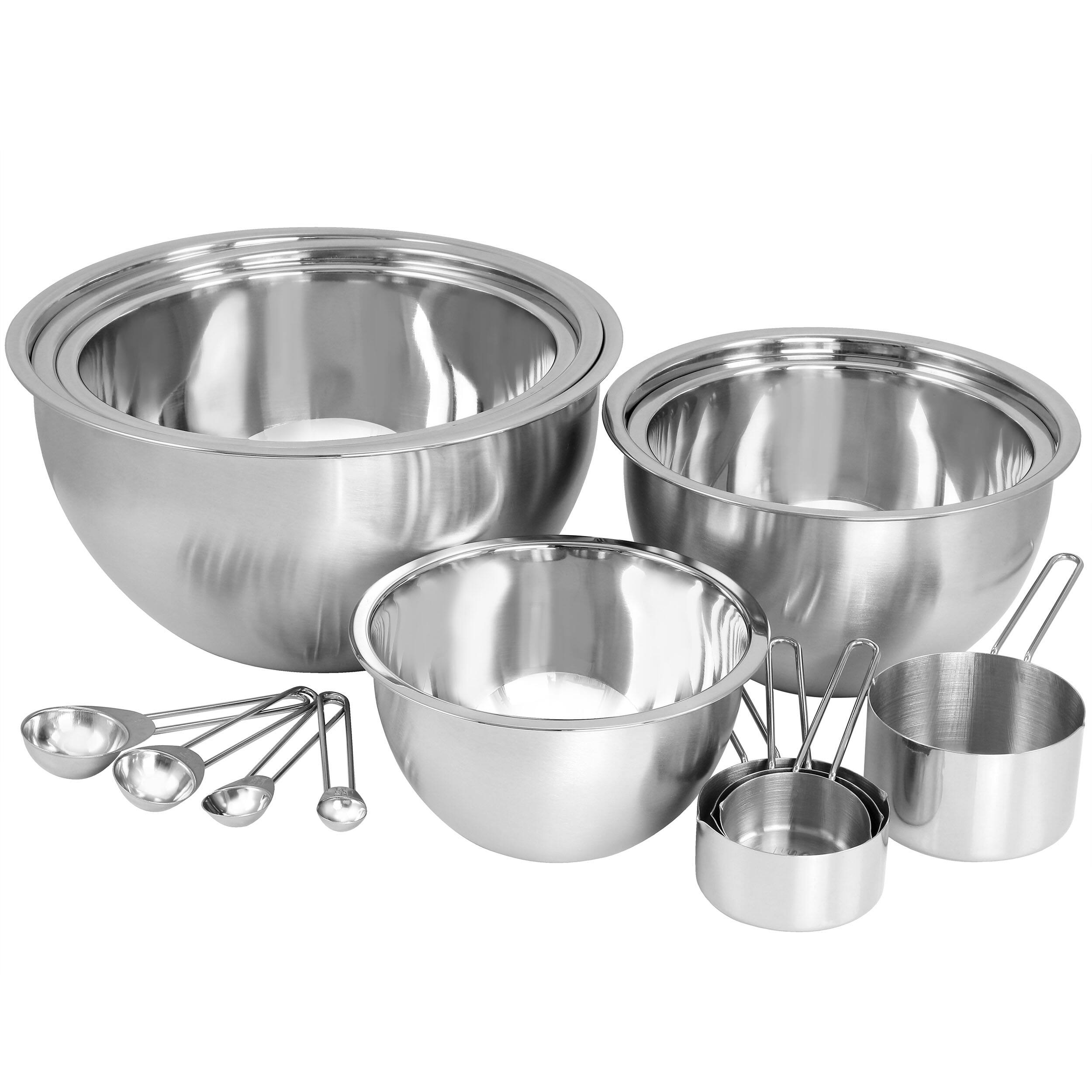 MegaChef - 14 Piece Stainless Steel Measuring Cup and Spoon Set with Mixing Bowls - Silver