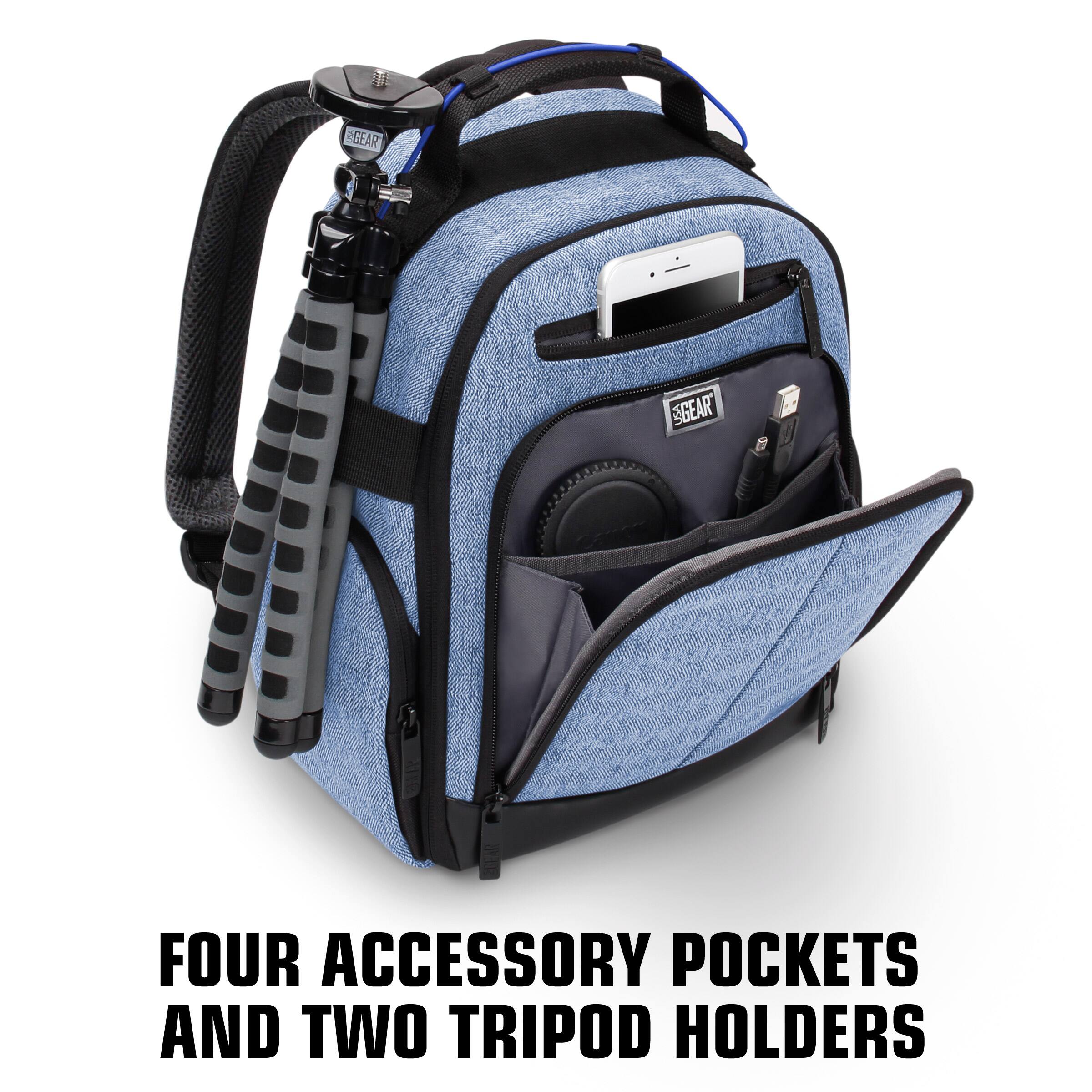 Four accessory pockets and two tripod holders