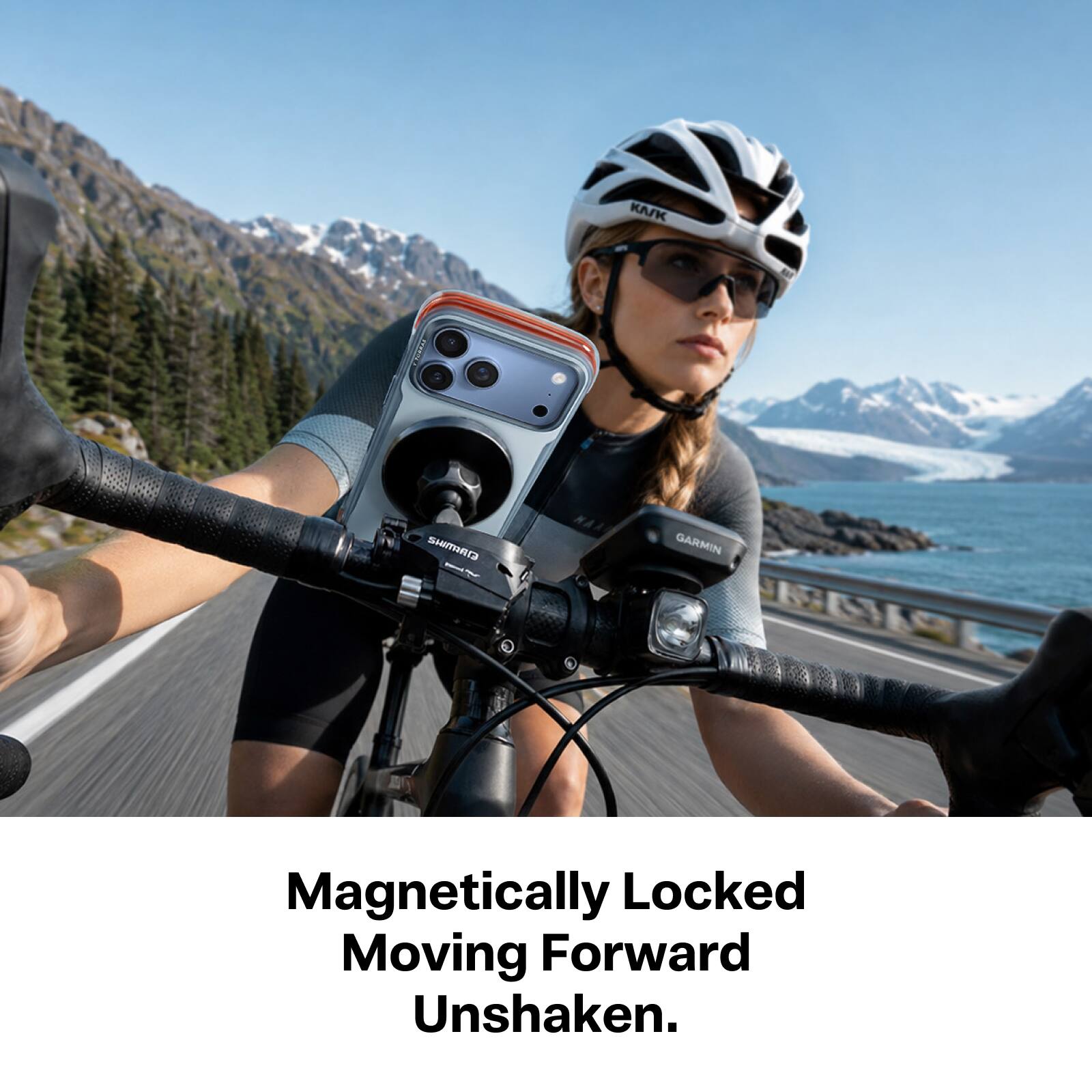 KASK  
SHIMANO  
GARMIN ENS  
MAGNETICALLY LOCKED MOVING FORWARD UNSHAKEN.